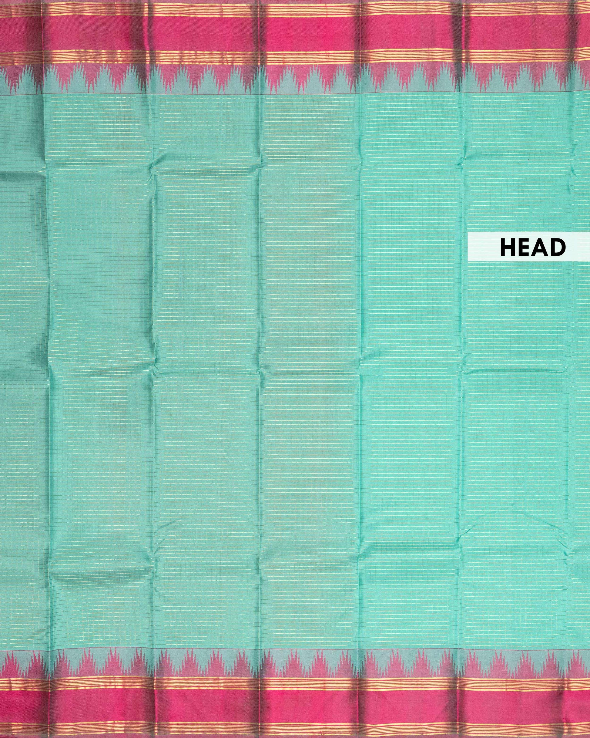 Elegant Kanchipuram Pure Silk Saree with Checked Body and Traditional Ikkat Inspired Zari Woven Border - Sky Blue-Head