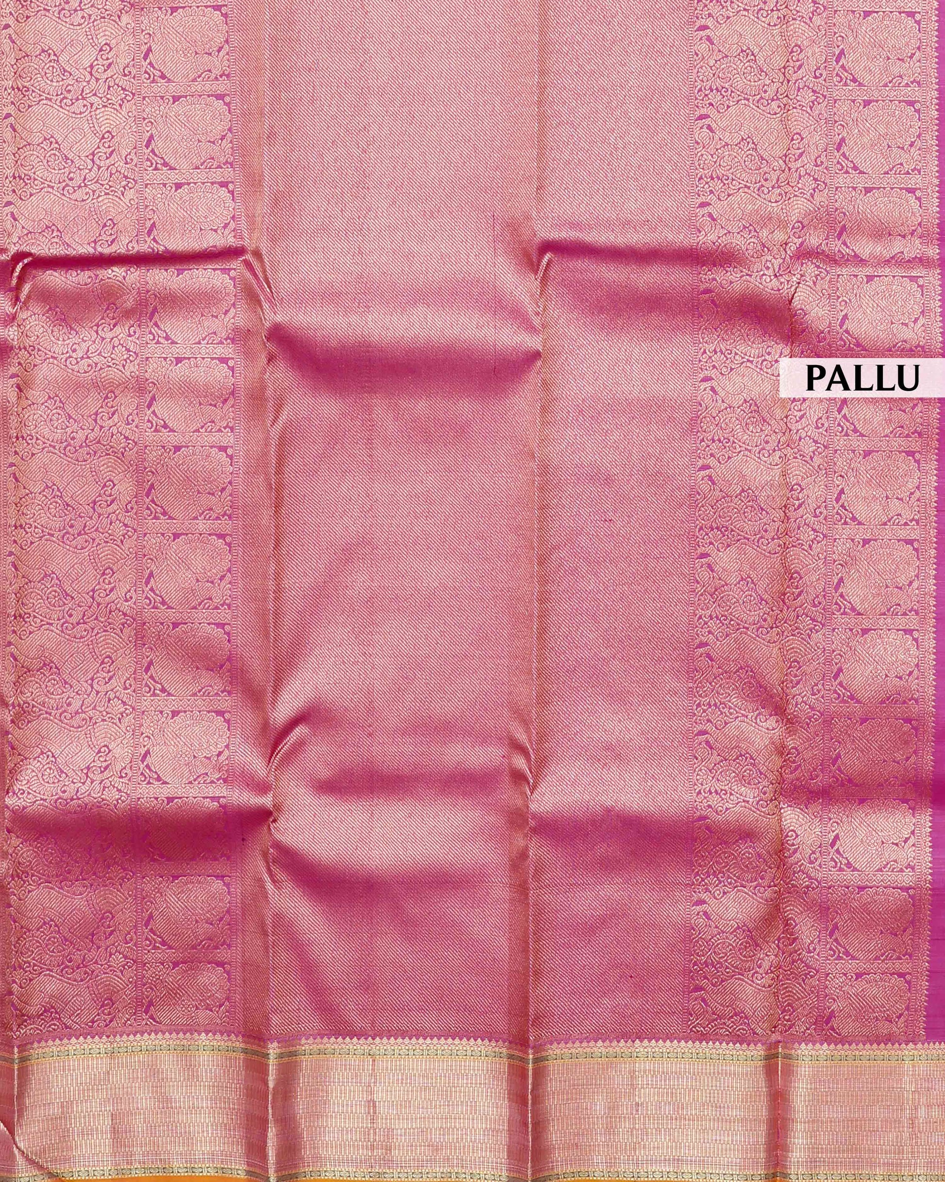 Kanchipuram Pure Silk Saree with Elegant Gold Zari Border & Subtle Butti Weave - Pink-Pallu