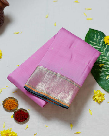 Kanchipuram Pure Silk Saree with Elegant Gold Zari Border & Subtle Butti Weave - Pink