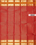 Elegant Kanchipuram Pure Silk Saree with Fine Micro Checked Weave and Traditional Zari Paisley Border - Red-Head