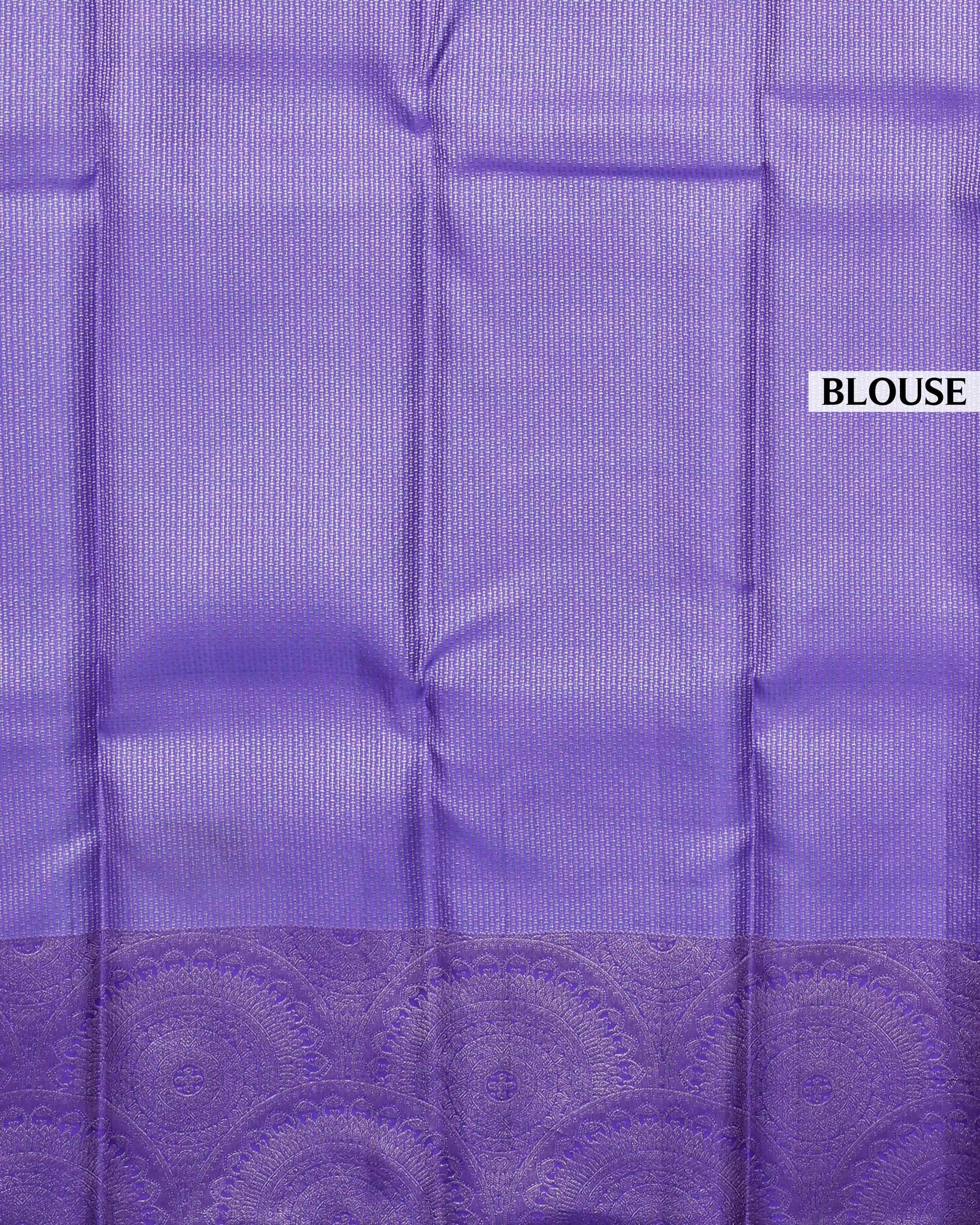 Kanchipuram Pure Silk Saree with Intricate Zari Weave & Traditional Motifs - Purple-Blouse