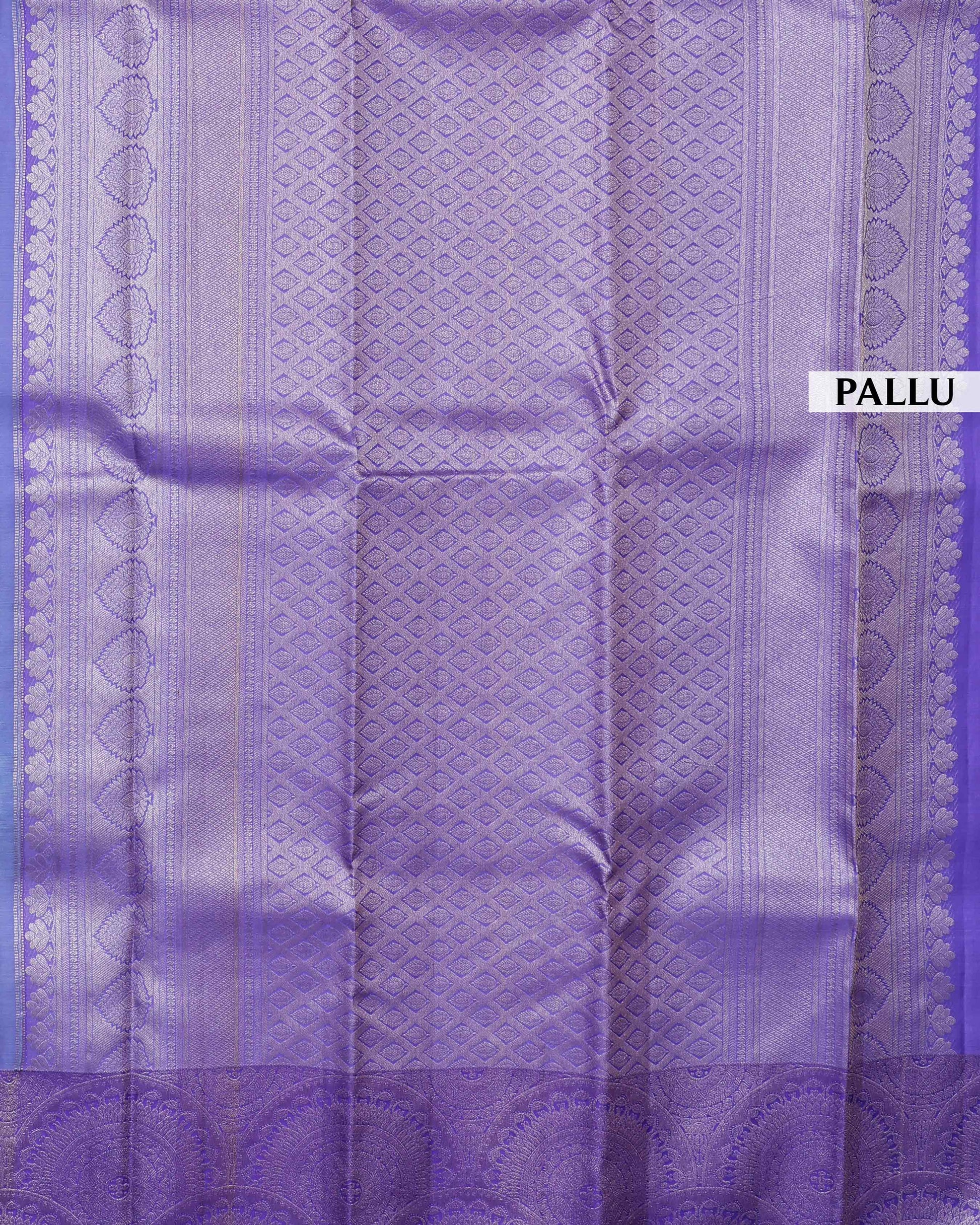 Kanchipuram Pure Silk Saree with Intricate Zari Weave & Traditional Motifs - Purple-Pallu
