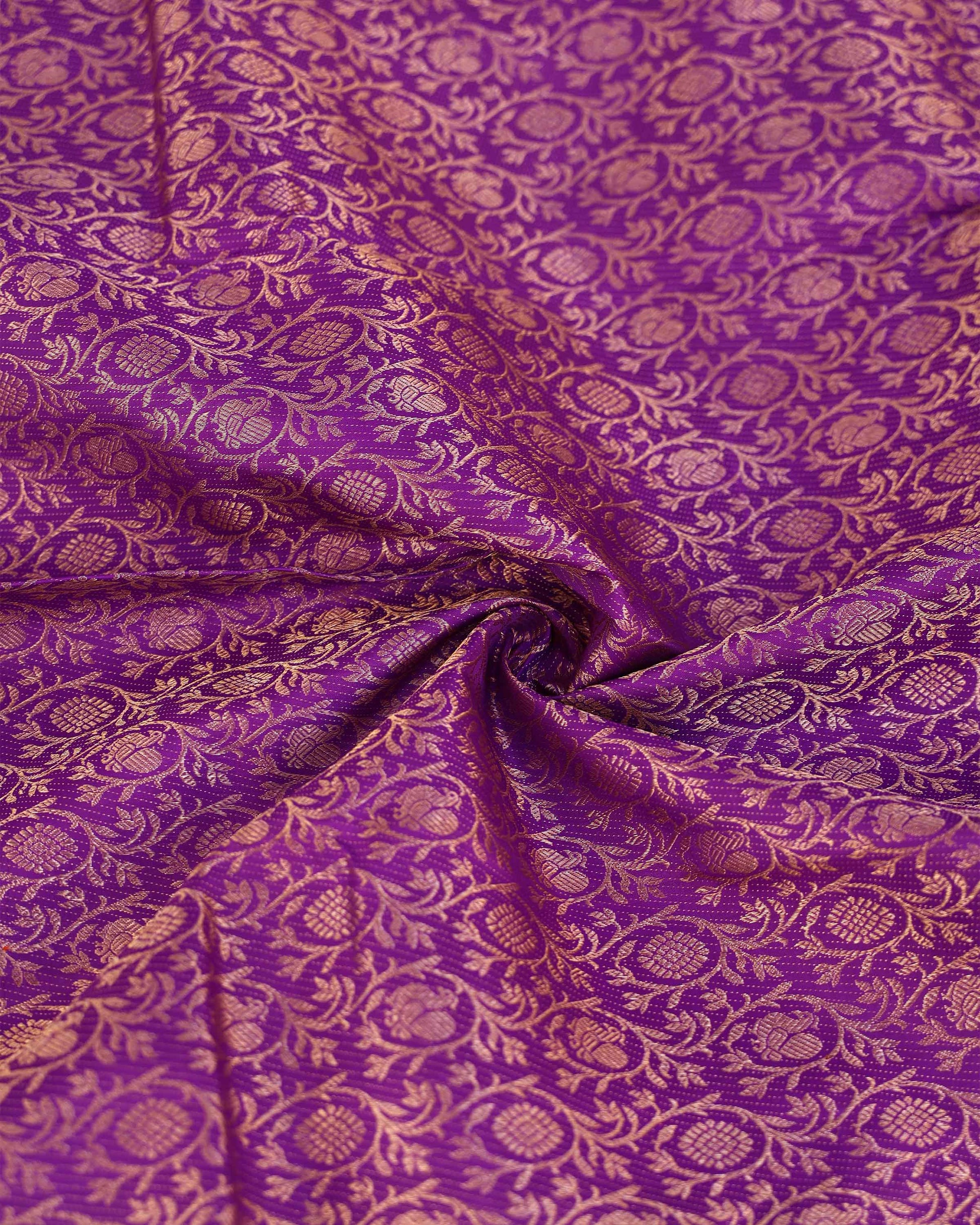 Kanchipuram Pure Silk Saree with Intricate Zari Weaves and Traditional Motifs - Purple-Close Up