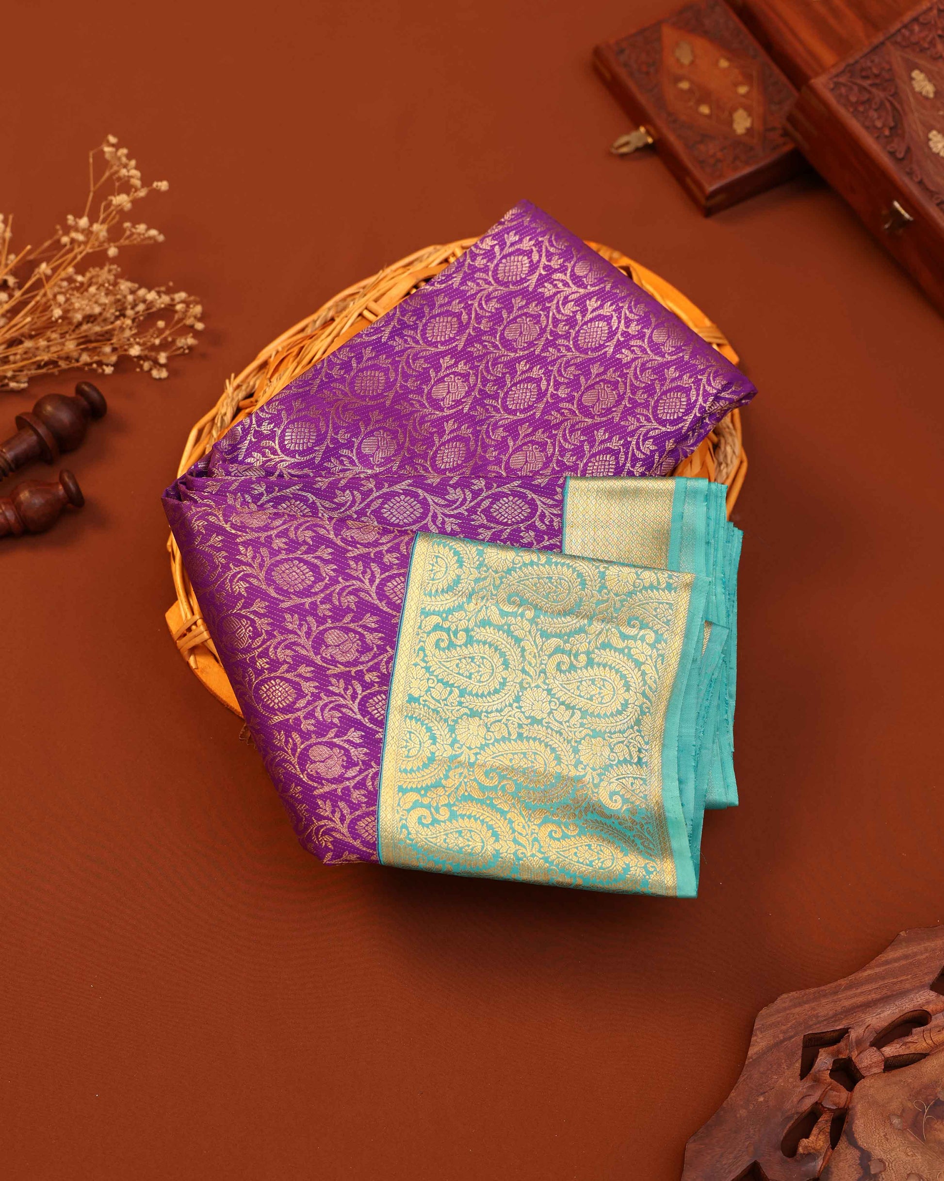 Kanchipuram Pure Silk Saree with Intricate Zari Weaves and Traditional Motifs - Purple
