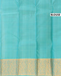 Kanchipuram Pure Silk Saree with Intricate Zari Weaves and Traditional Motifs - Turquoise -Blouse