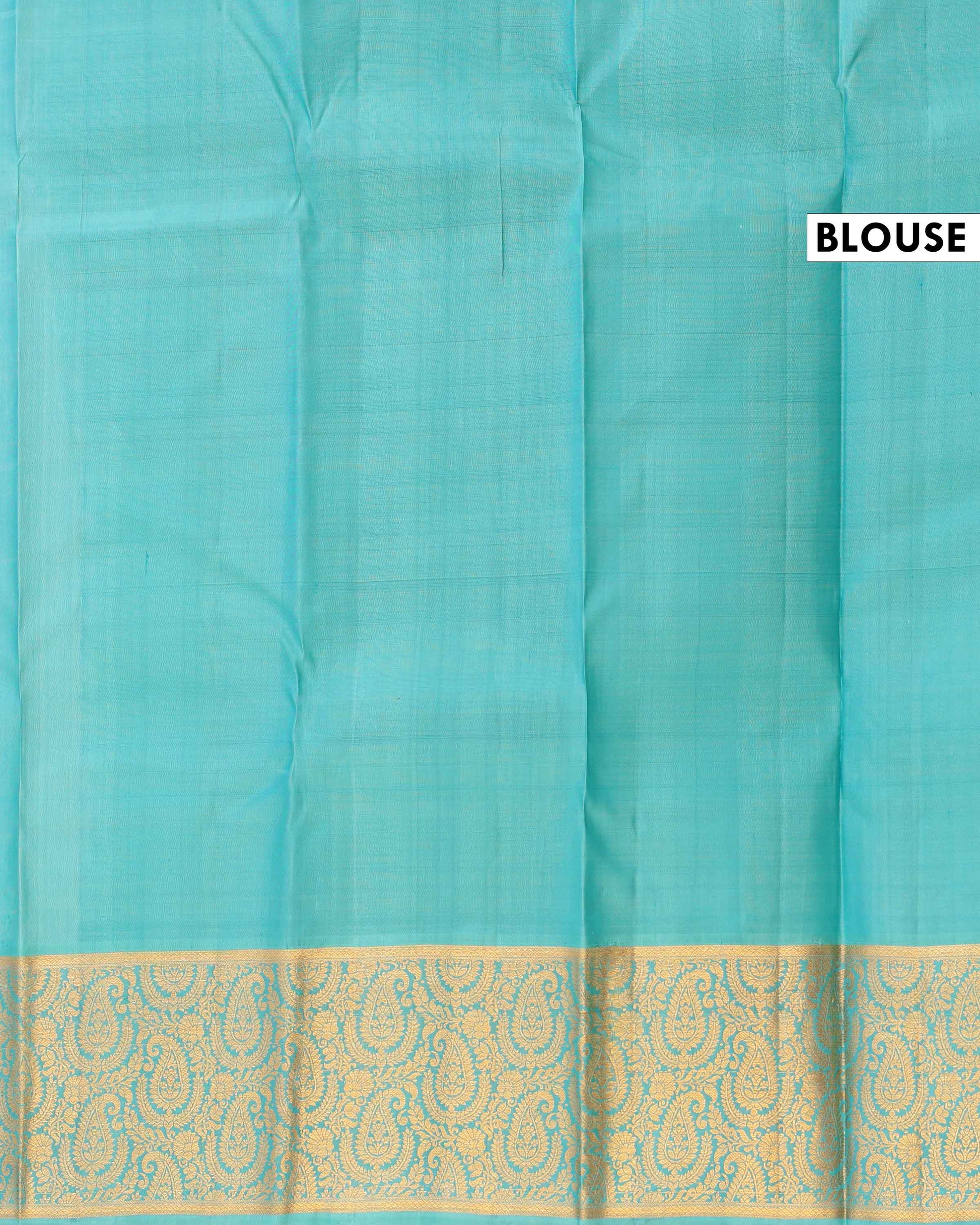 Kanchipuram Pure Silk Saree with Intricate Zari Weaves and Traditional Motifs - Turquoise -Blouse