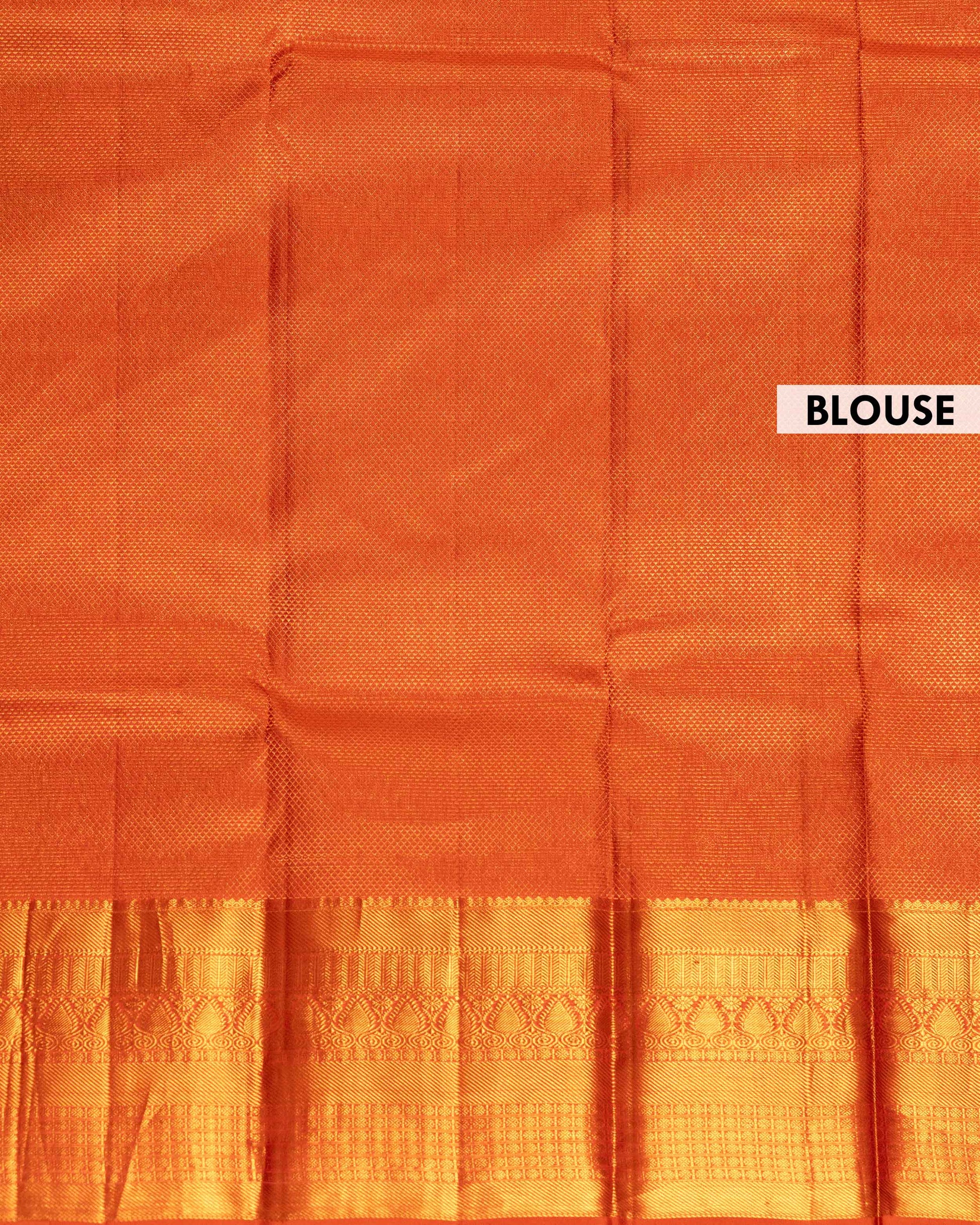 Elegant Kanchipuram Pure Silk Saree with Rich Zari Woven Border and Traditional Temple Motifs - Orange-Blouse