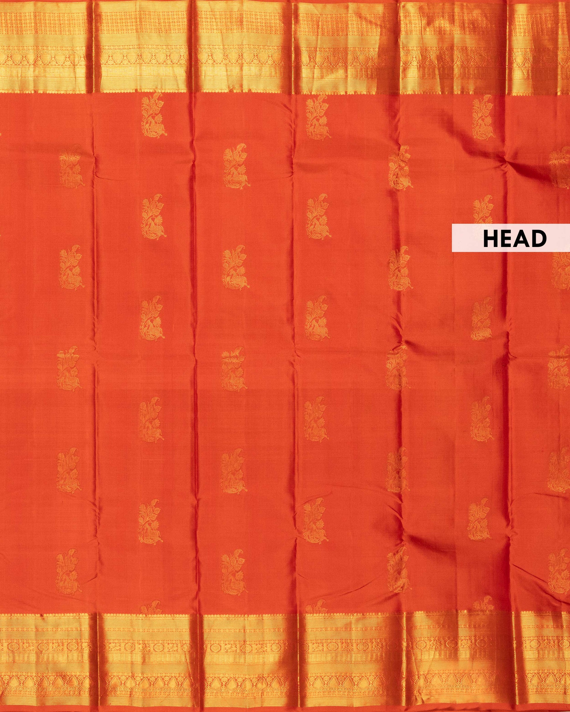 Elegant Kanchipuram Pure Silk Saree with Rich Zari Woven Border and Traditional Temple Motifs - Orange-Head