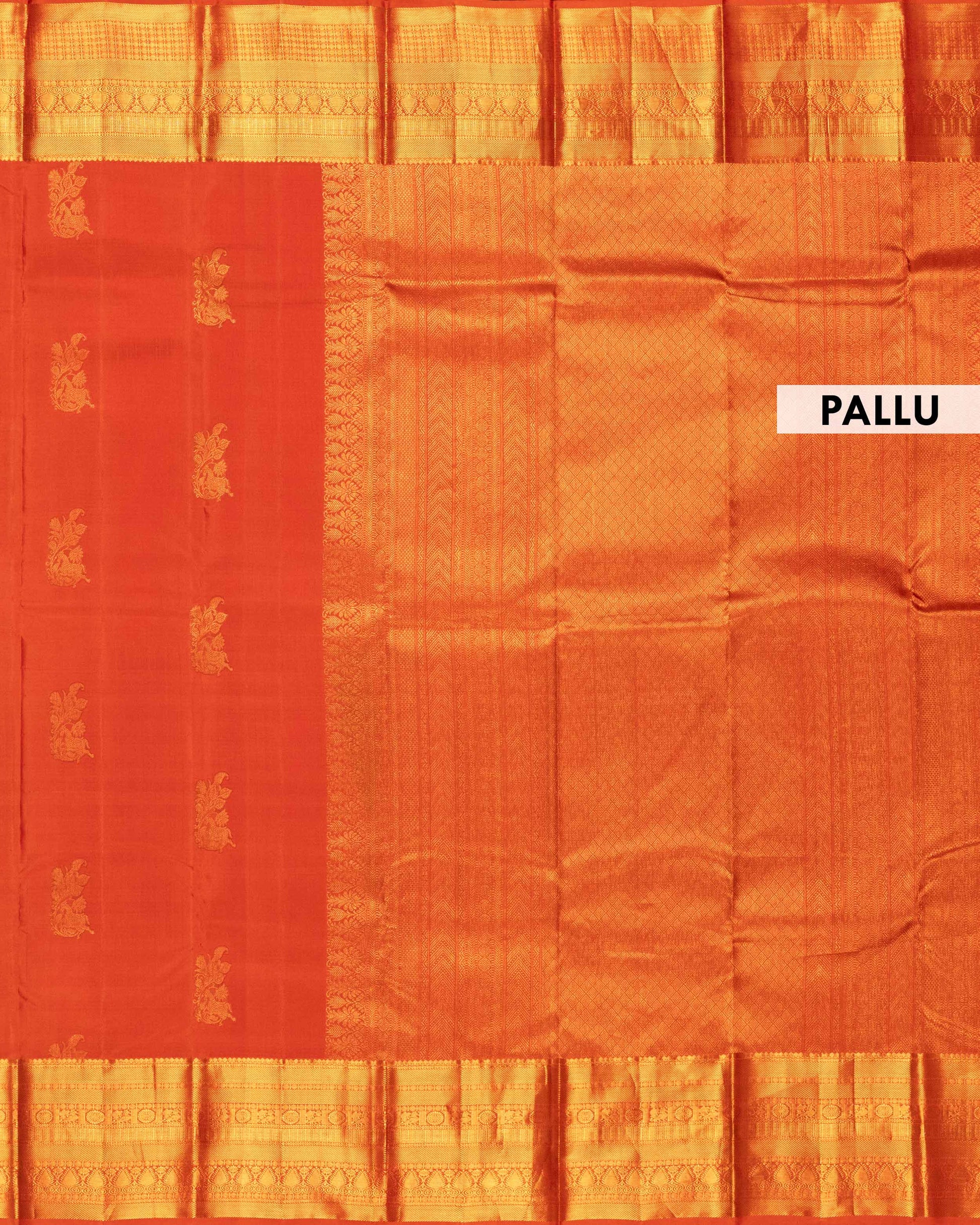 Elegant Kanchipuram Pure Silk Saree with Rich Zari Woven Border and Traditional Temple Motifs - Orange-Pallu