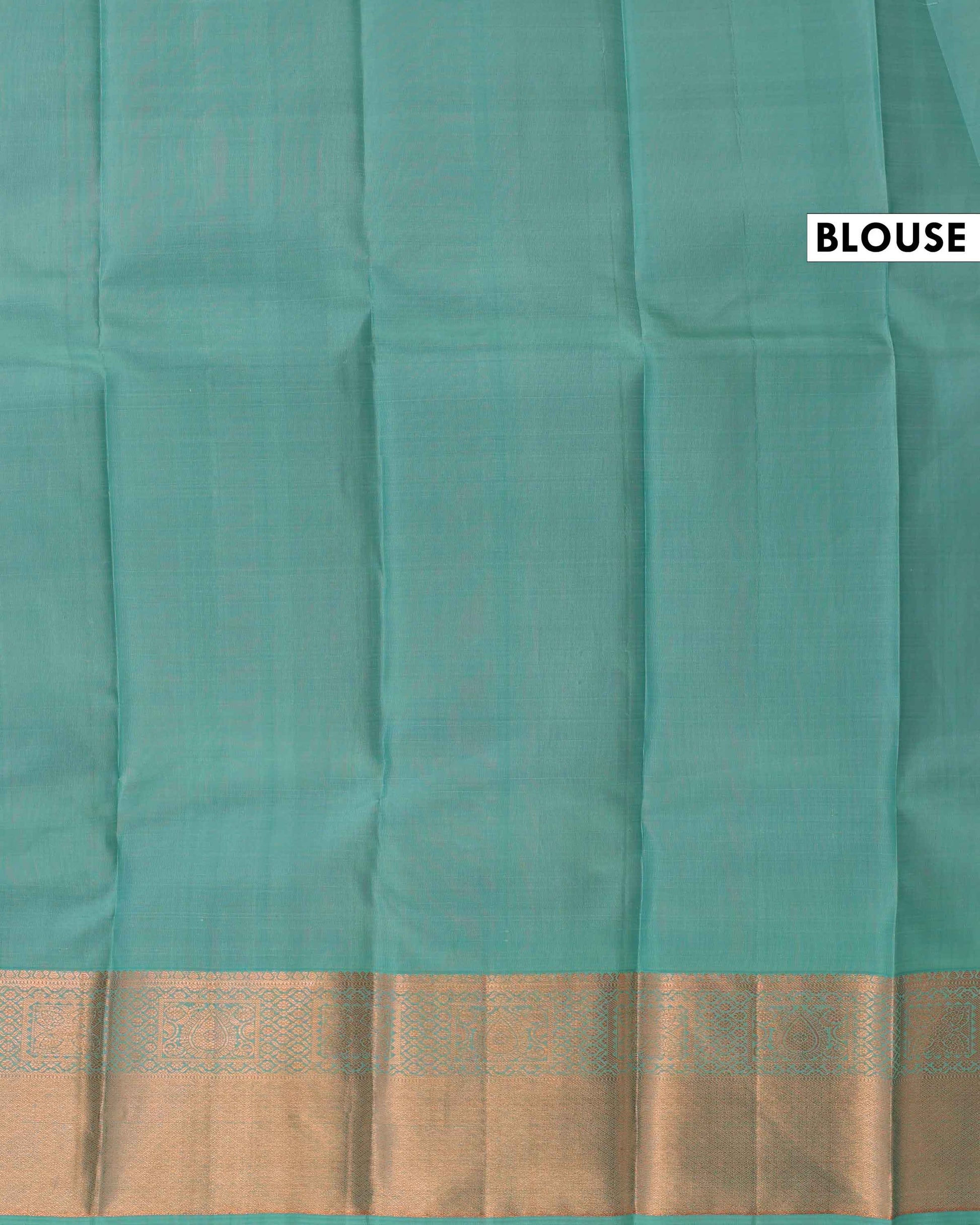 Kanchipuram Pure Silk Saree with Traditional Zari Border & Contrast Pallu - Green-Blouse