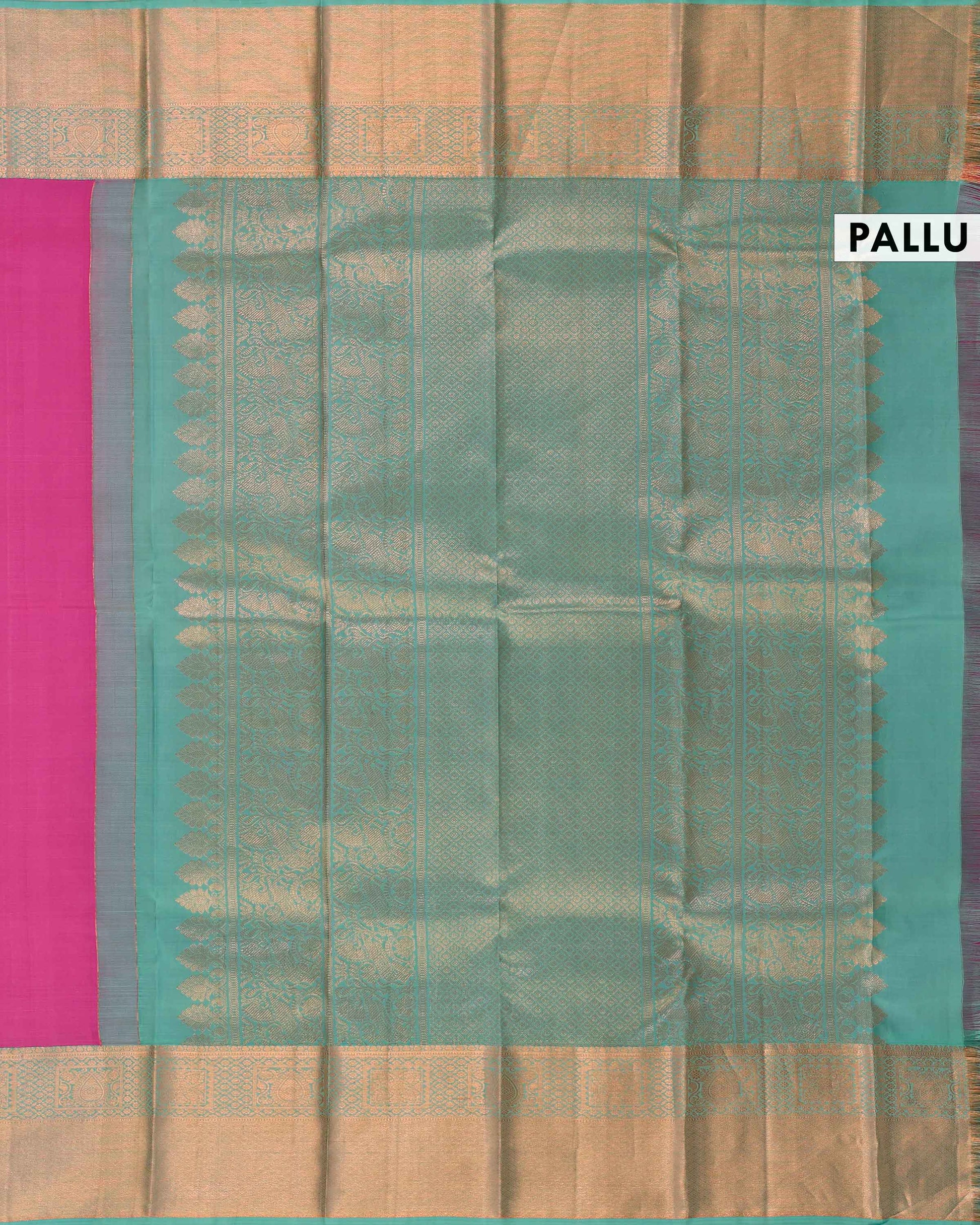 Kanchipuram Pure Silk Saree with Traditional Zari Border & Contrast Pallu - Green-Pallu