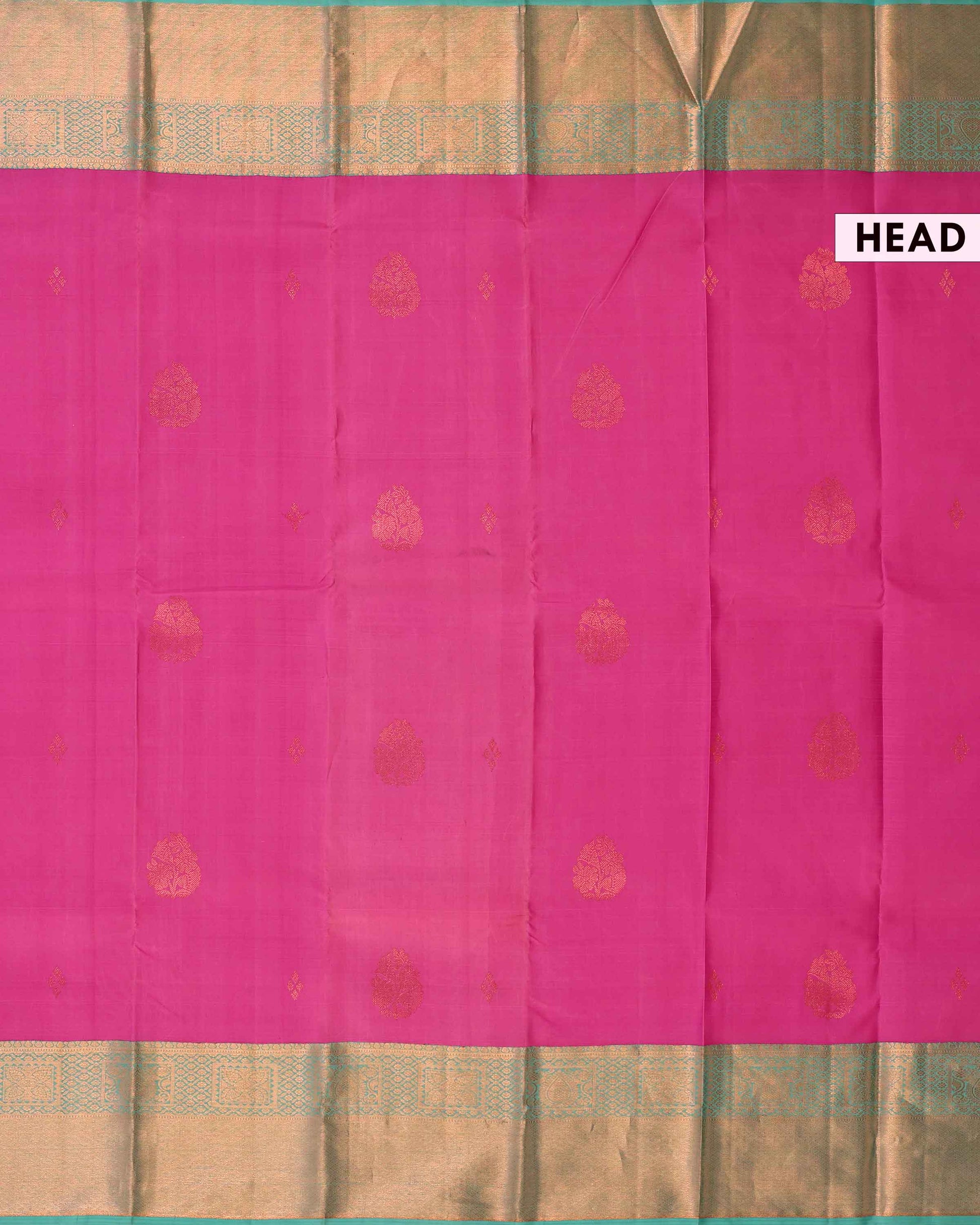 Kanchipuram Pure Silk Saree with Traditional Zari Border & Contrast Pallu - Pink-Head