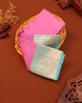 Kanchipuram Pure Silk Saree with Traditional Zari Border & Contrast Pallu - Pink