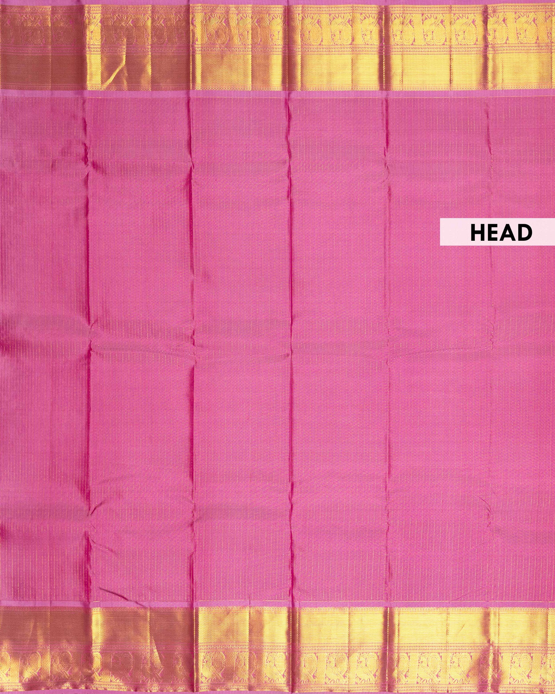 Elegant Kanchipuram Pure Silk Saree with Traditional Zari Border and Intricate Temple Motifs - Pink-Head