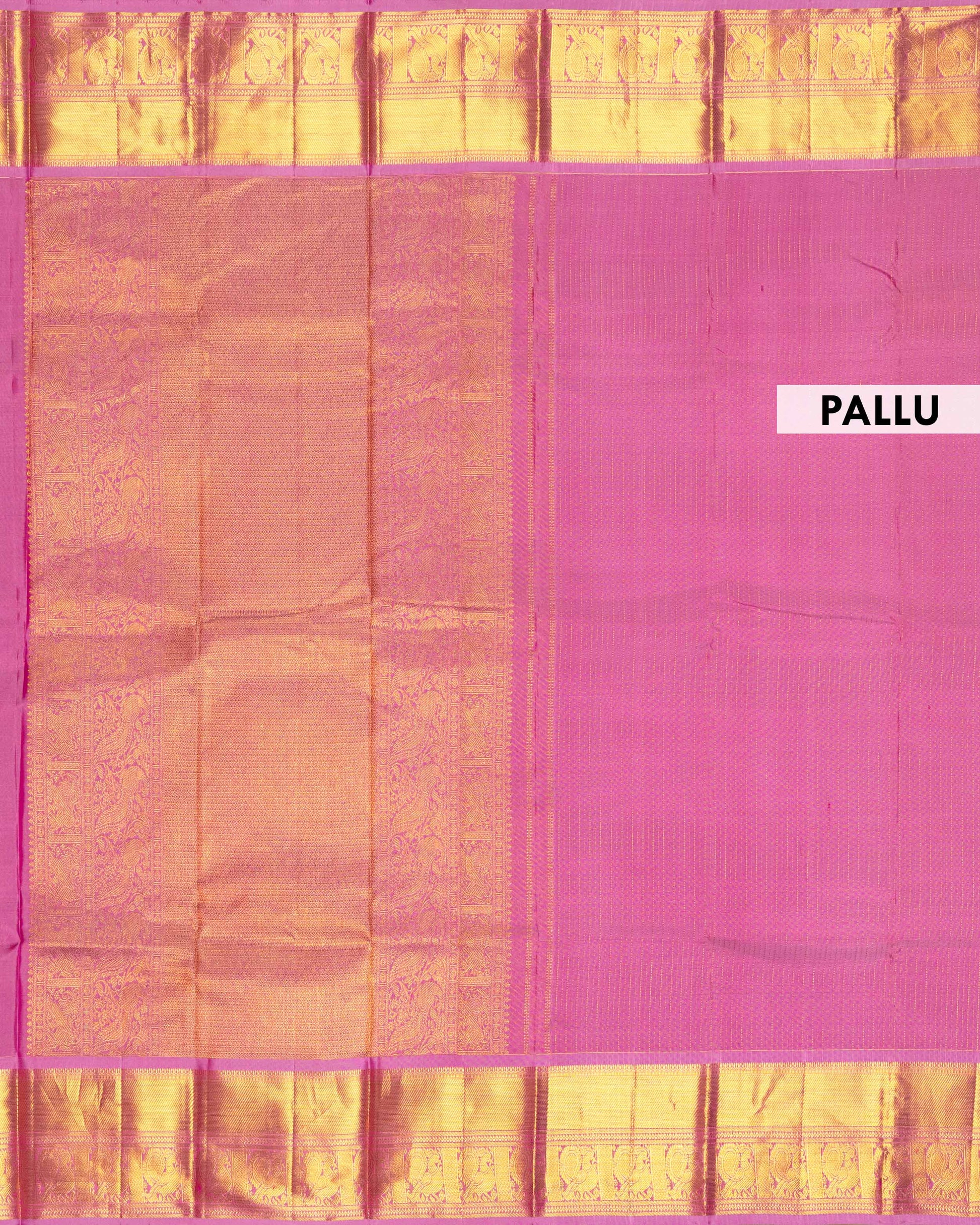 Elegant Kanchipuram Pure Silk Saree with Traditional Zari Border and Intricate Temple Motifs - Pink-Pallu