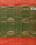 Kanchipuram Pure Silk Saree with Zari Checks and Intricate Weave Border - Green-Head