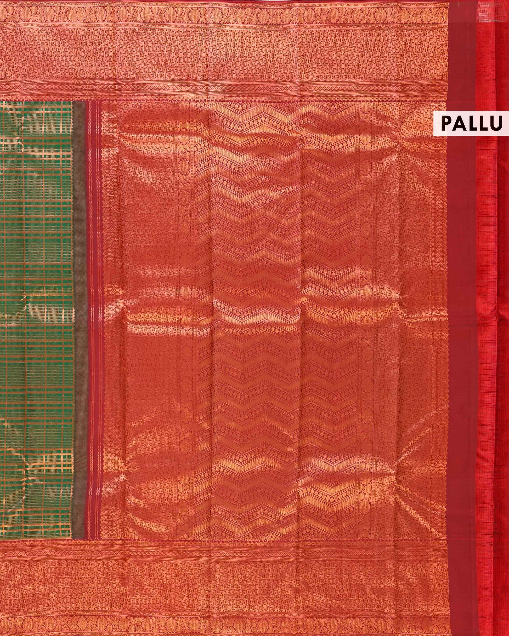 Kanchipuram Pure Silk Saree with Zari Checks and Intricate Weave Border - Red-Pallu