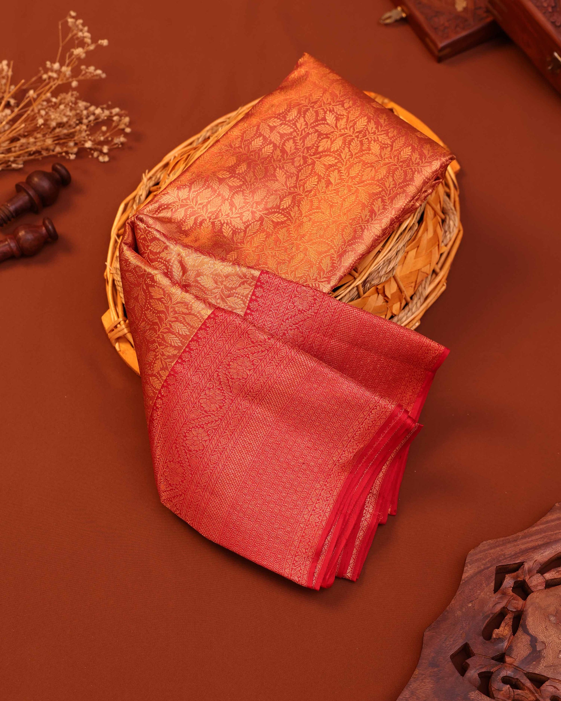 Kanchipuram Tissue Saree with Exquisite Zari Weave and Traditional Motifs -Brown