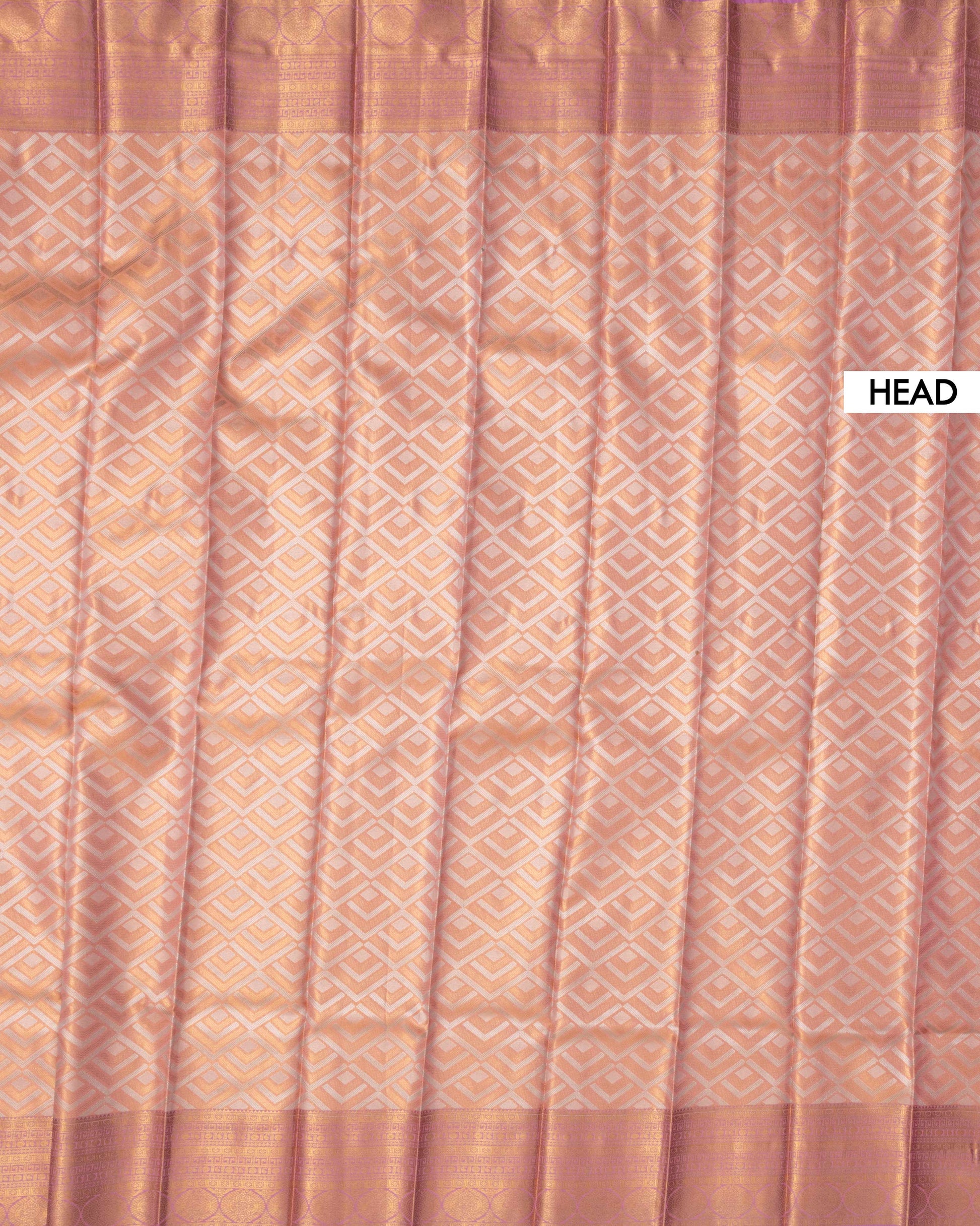 Kanchipuram Tissue Saree with Geometric Zari Weave and Intricate Temple Border - Multi-Head