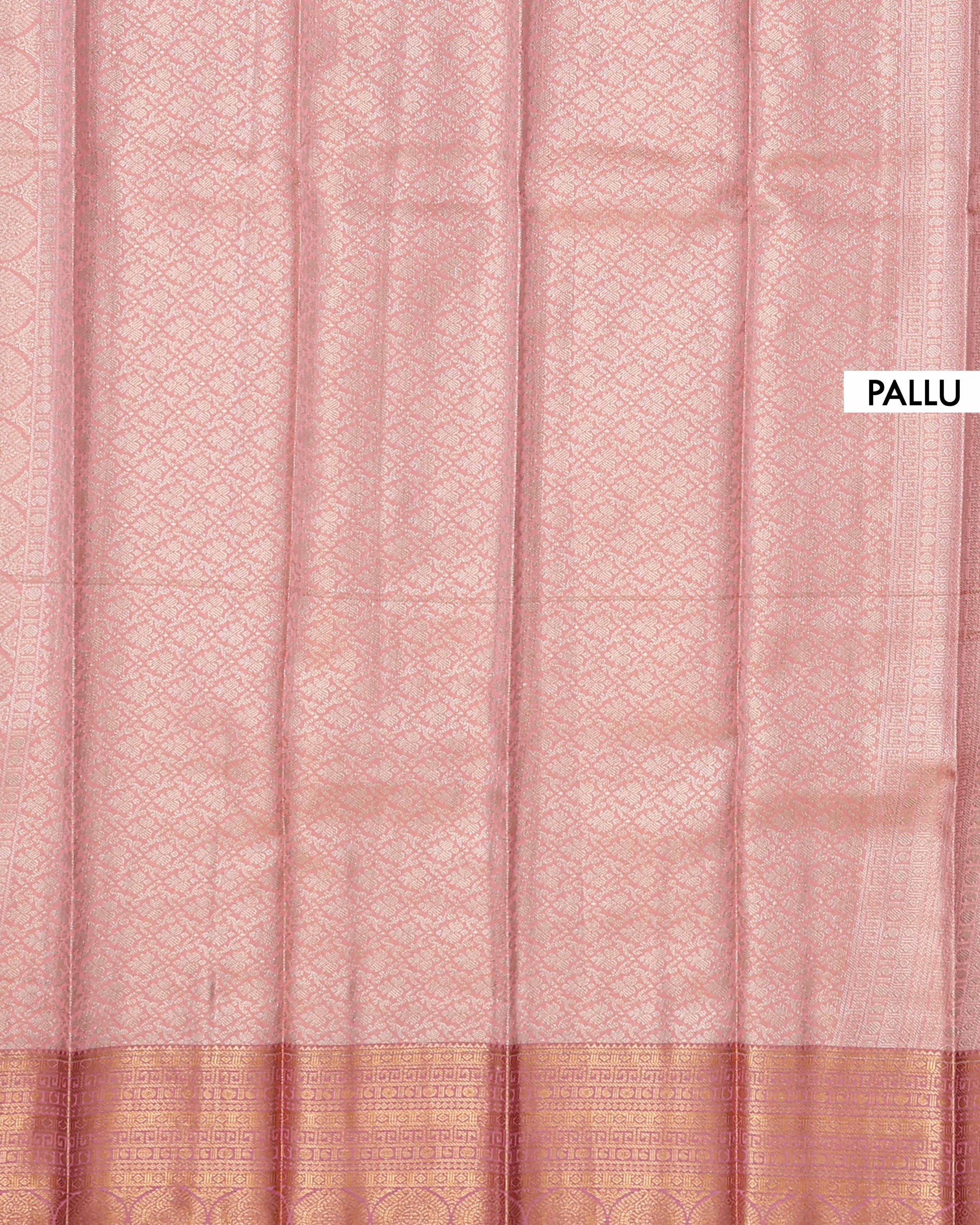 Kanchipuram Tissue Saree with Geometric Zari Weave and Intricate Temple Border - Multi-Pallu