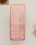 Kanchipuram Tissue Saree with Geometric Zari Weave and Intricate Temple Border - Multi