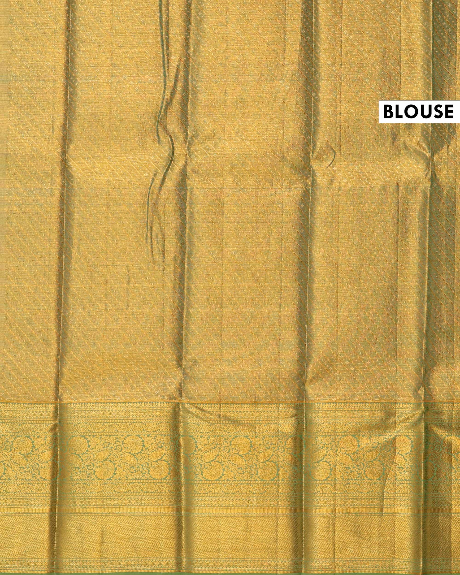 Kanchipuram Tissue Saree with Intricate Zari Weave and Traditional Motifs - Yellow-Blouse
