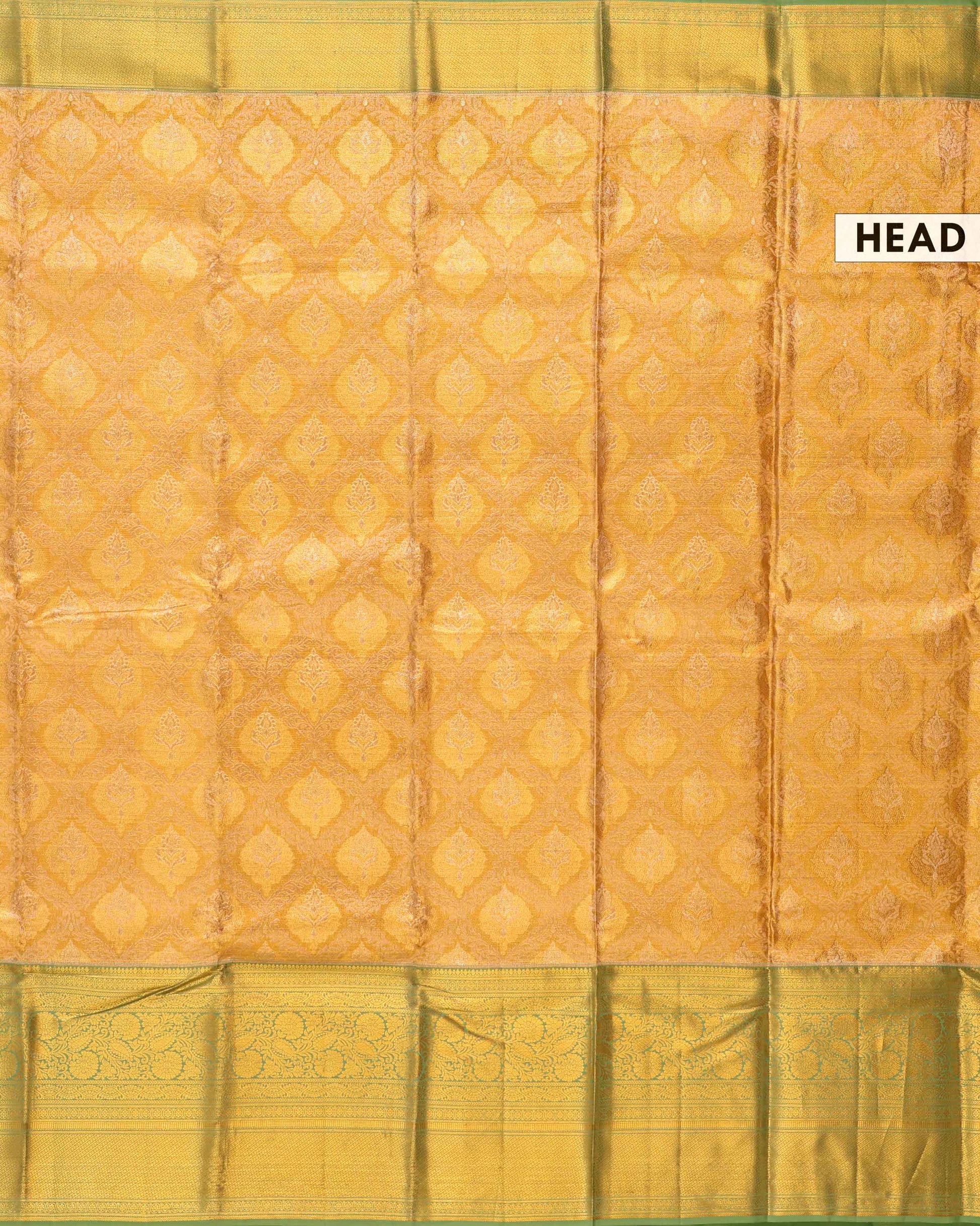 Kanchipuram Tissue Saree with Intricate Zari Weave and Traditional Motifs - Yellow-Head