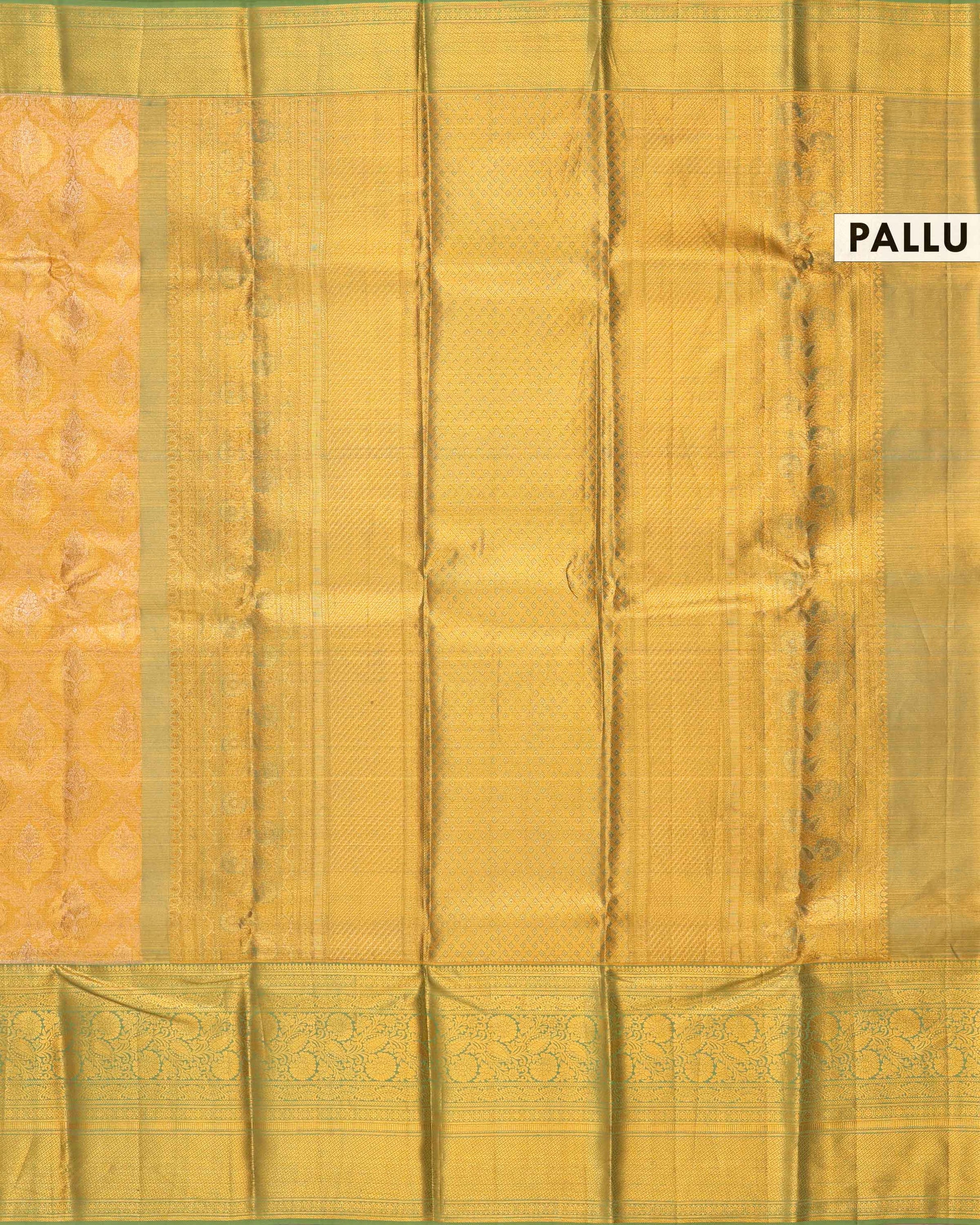 Kanchipuram Tissue Saree with Intricate Zari Weave and Traditional Motifs - Yellow-Pallu