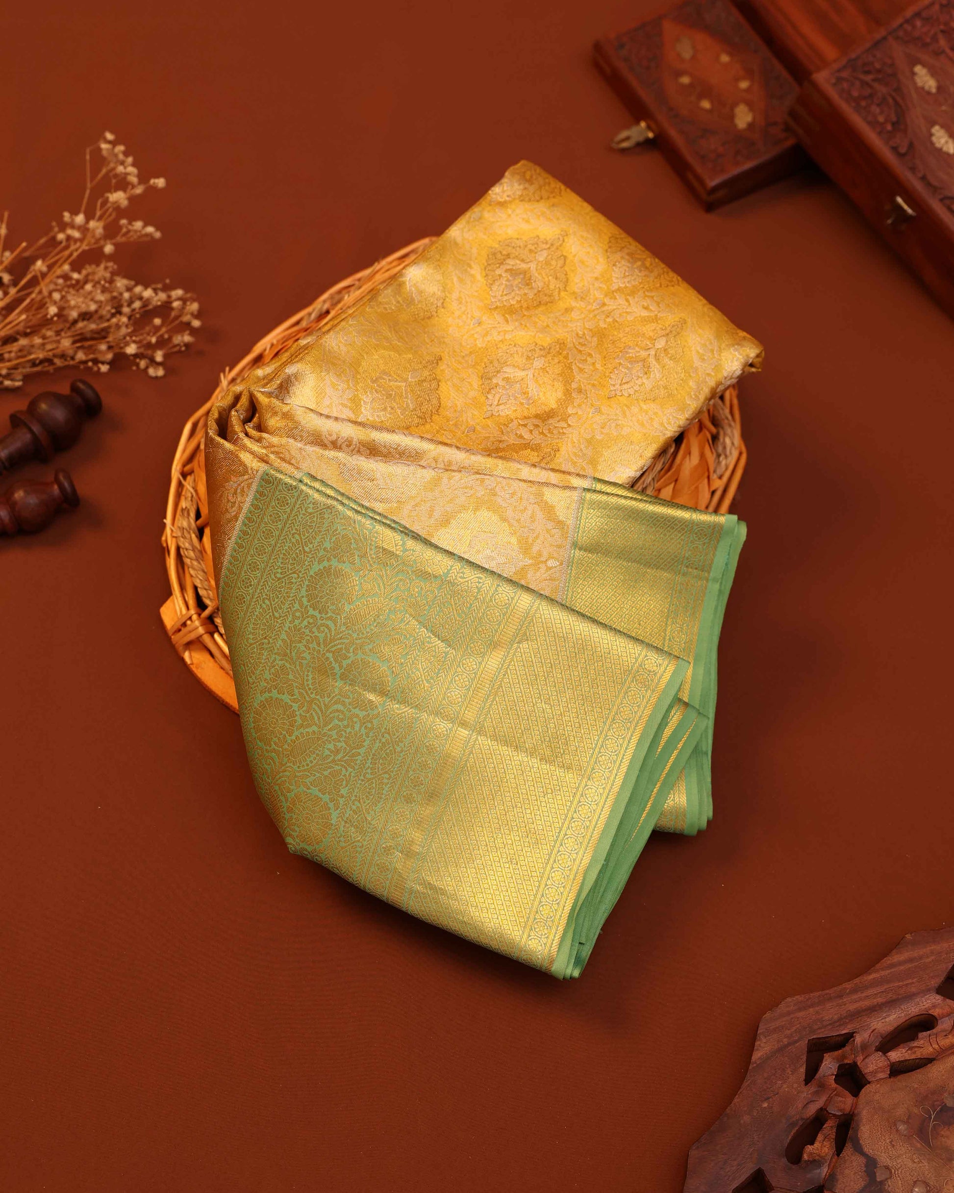 Kanchipuram Tissue Saree with Intricate Zari Weave and Traditional Motifs - Yellow