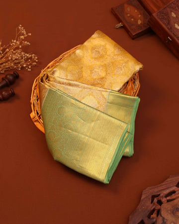 Kanchipuram Tissue Saree with Intricate Zari Weave and Traditional Motifs - Yellow