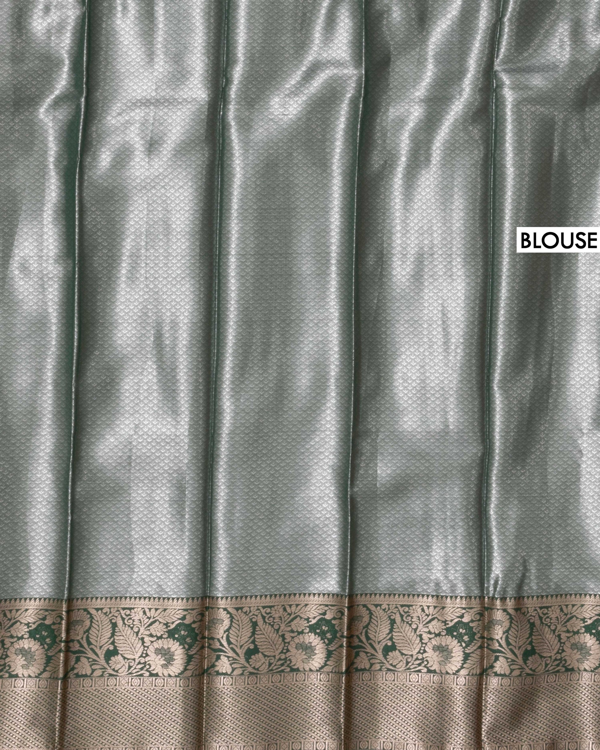 Kanchipuram Tissue Saree with Intricate Zari Woven Floral Brocade and Contrast Border - Multi-Blouse