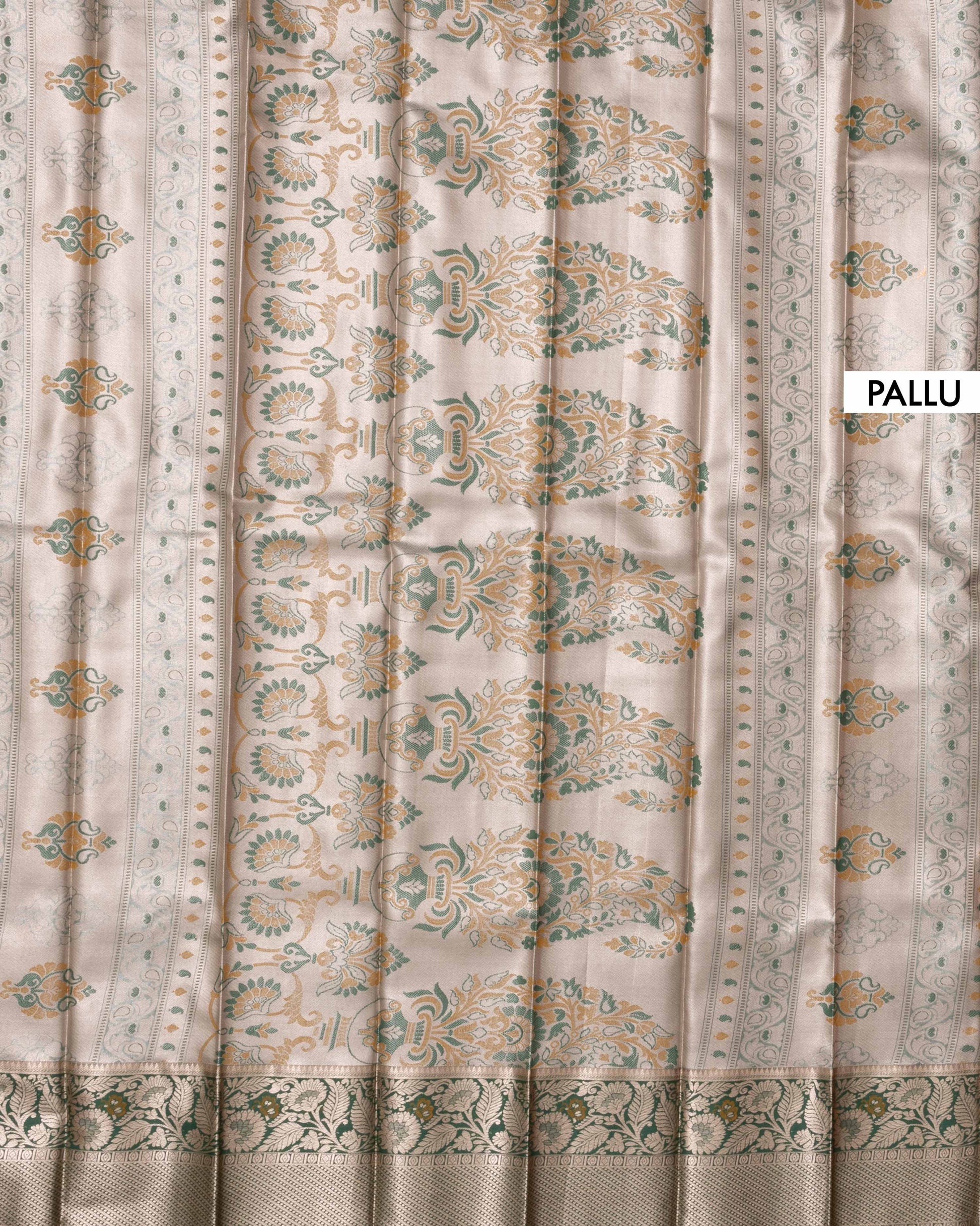 Kanchipuram Tissue Saree with Intricate Zari Woven Floral Brocade and Contrast Border - Multi-Pallu
