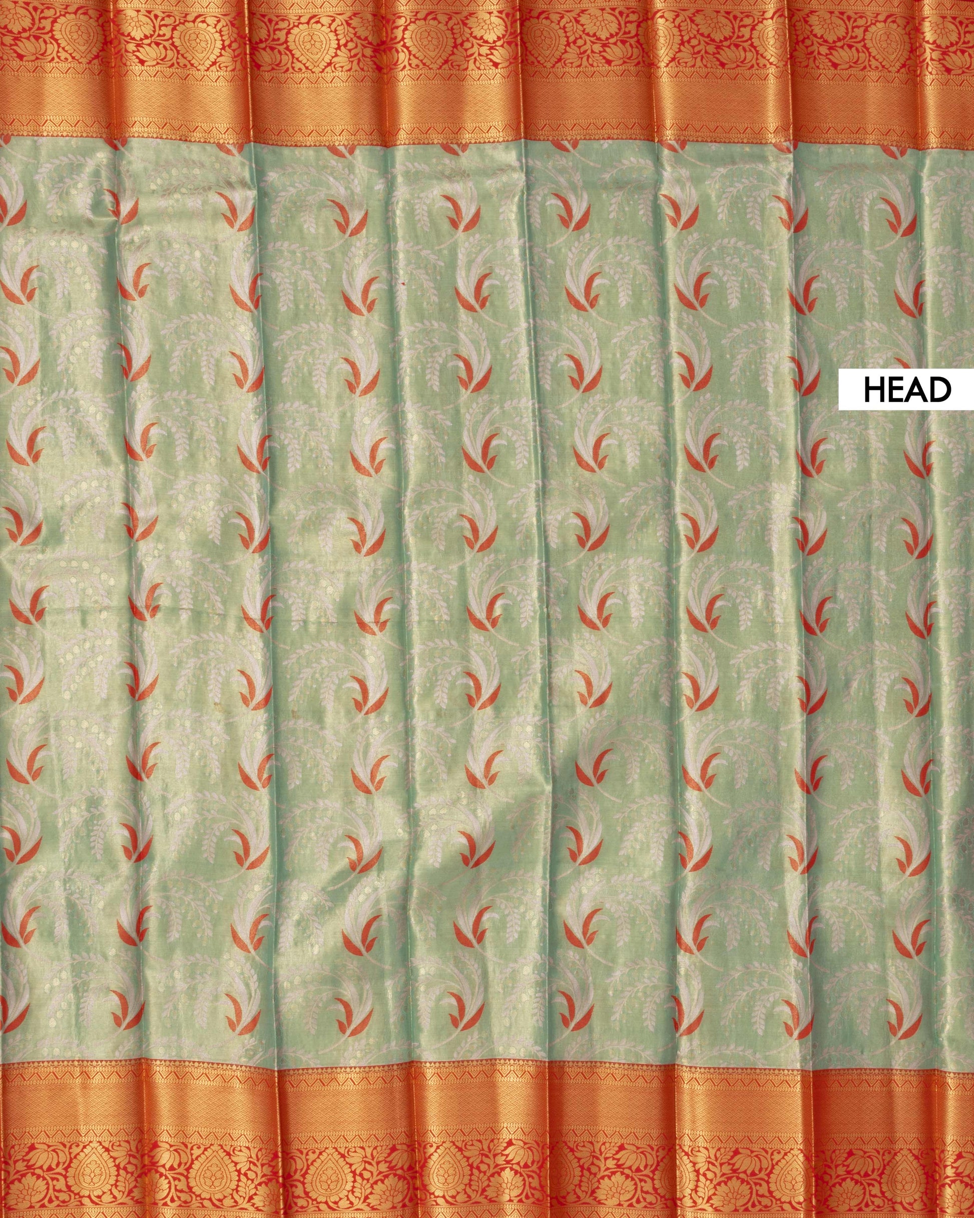 Kanchipuram Tissue Saree with Traditional Zari Weave and Floral Motifs - Green-Head