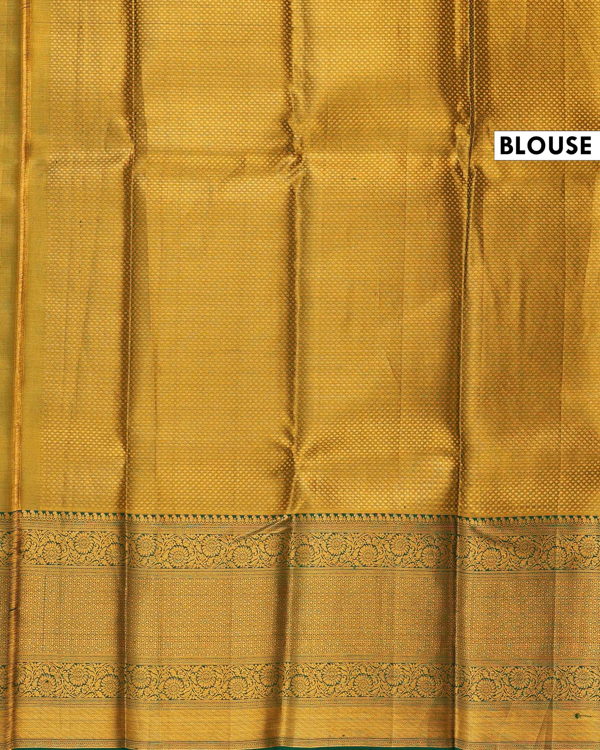 Kanchipuram Tissue Silk Brocade Saree with Intricate Zari Work and Traditional Motifs - Gold-Blouse