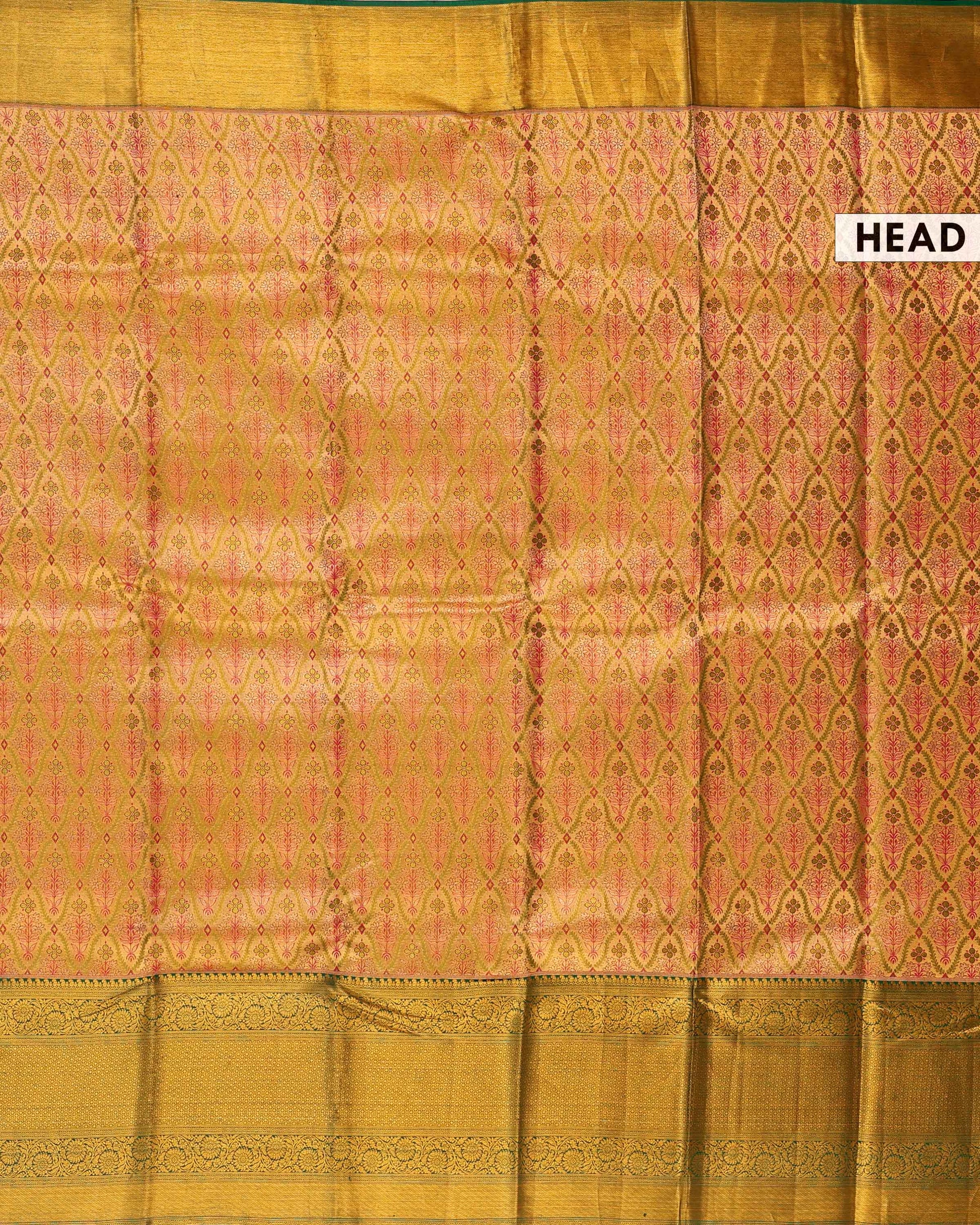 Kanchipuram Tissue Silk Brocade Saree with Intricate Zari Work and Traditional Motifs - Multi-Head