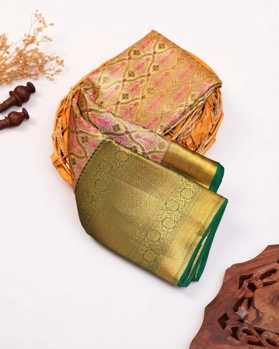 Kanchipuram Tissue Silk Brocade Saree with Intricate Zari Work and Traditional Motifs - Multi
