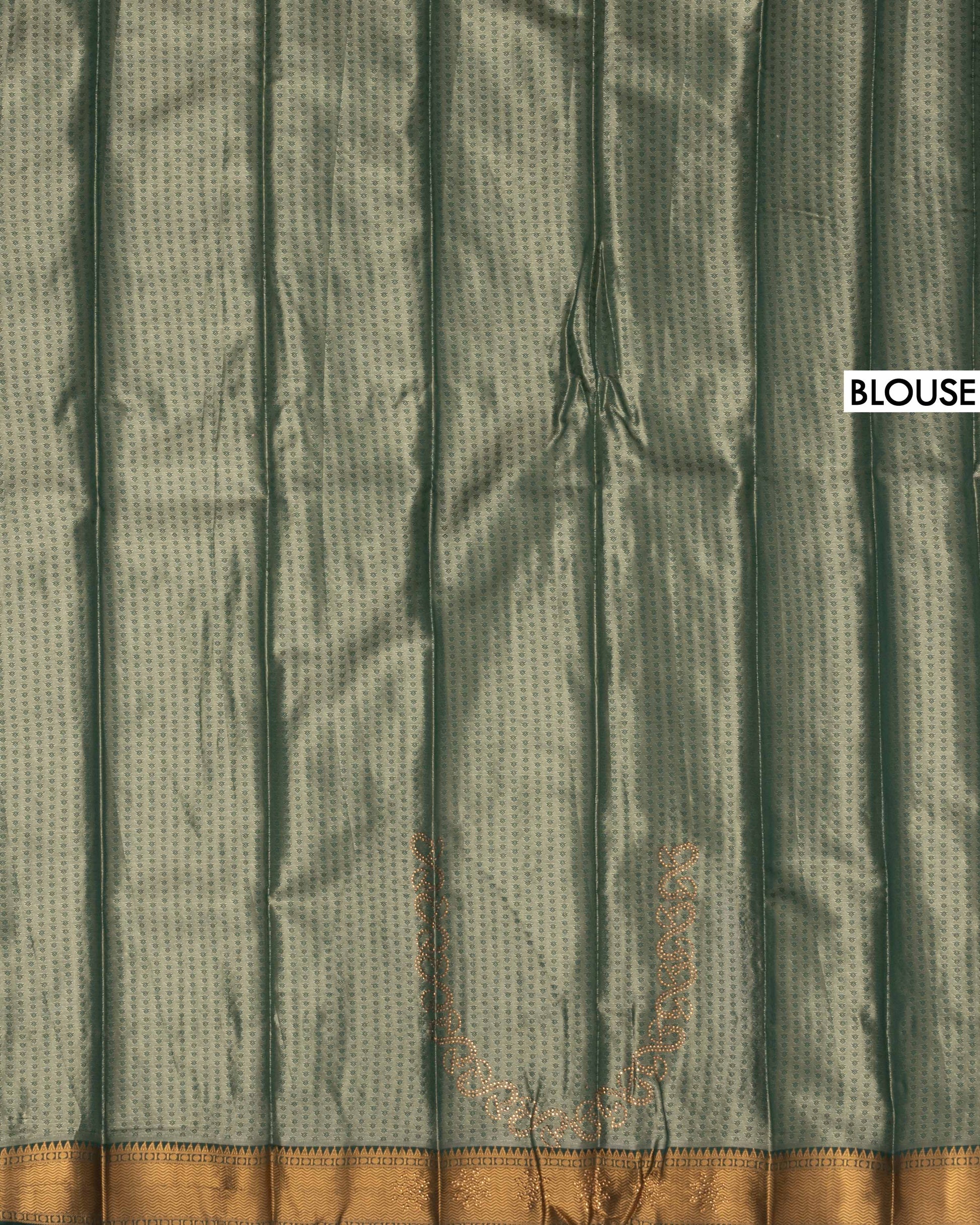 Kanchipuram Tissue Silk Saree with Floral Brocade Weaving and Grand Contrast Zari Border -Green-Blouse