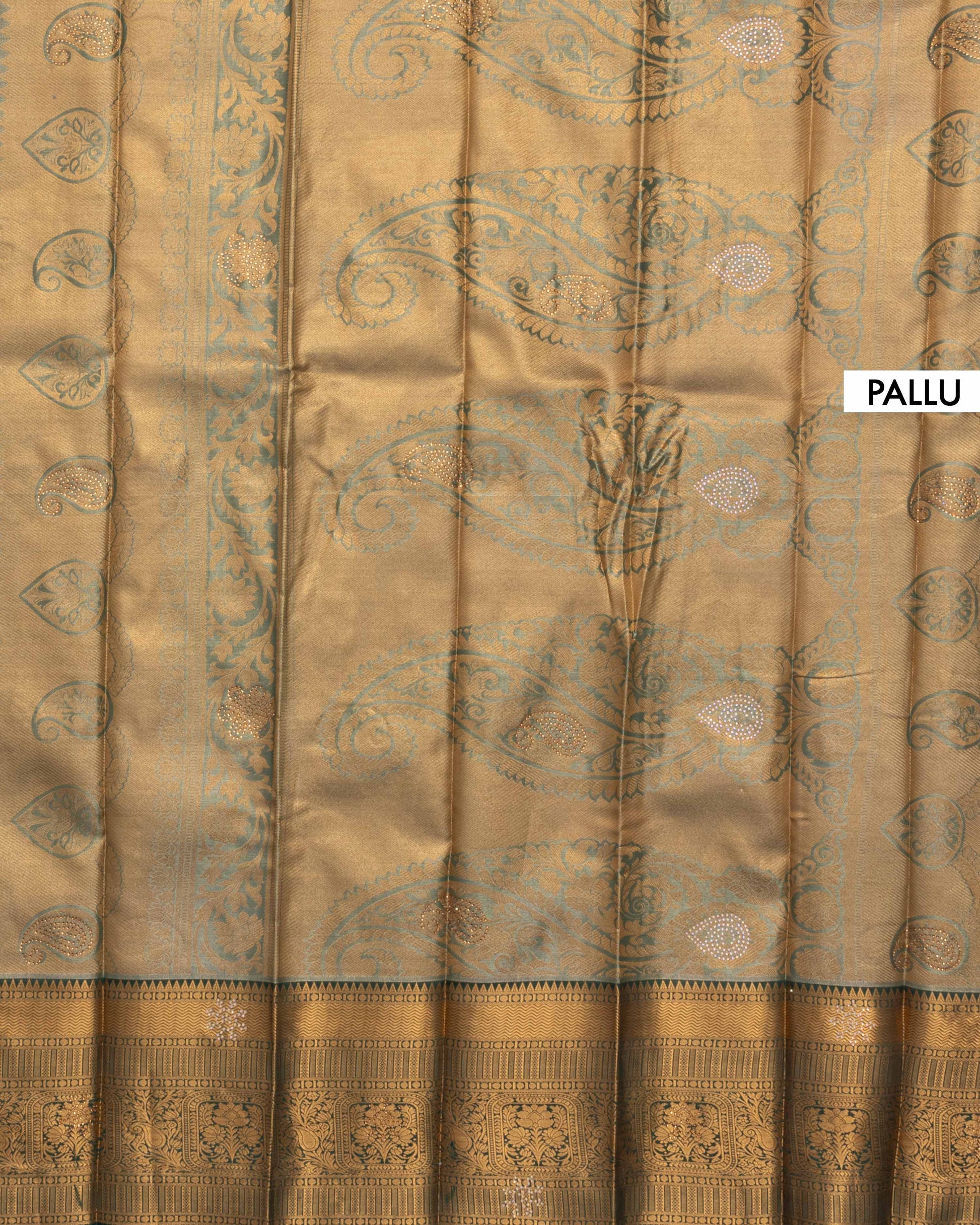 Kanchipuram Tissue Silk Saree with Floral Brocade Weaving and Grand Contrast Zari Border - Pallu