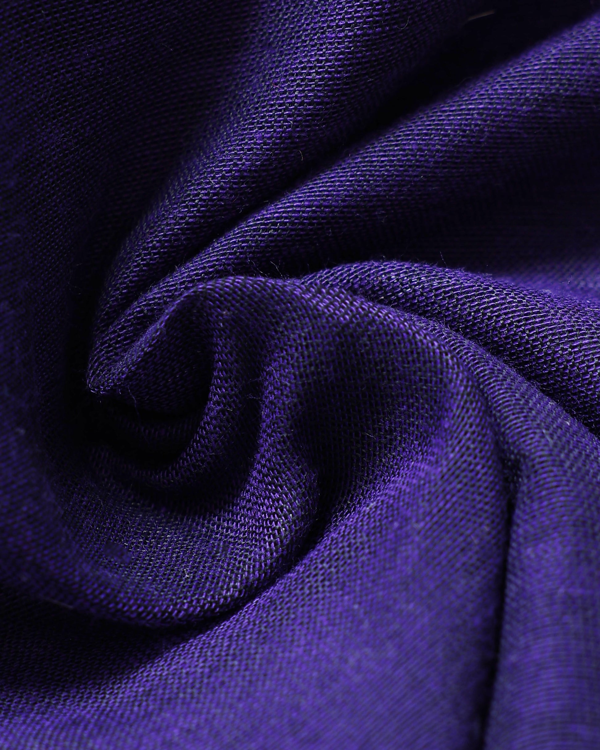 Handloom Khadi Cotton Saree with Contrast Printed Blouse and Tassel Accents - Dark Purple