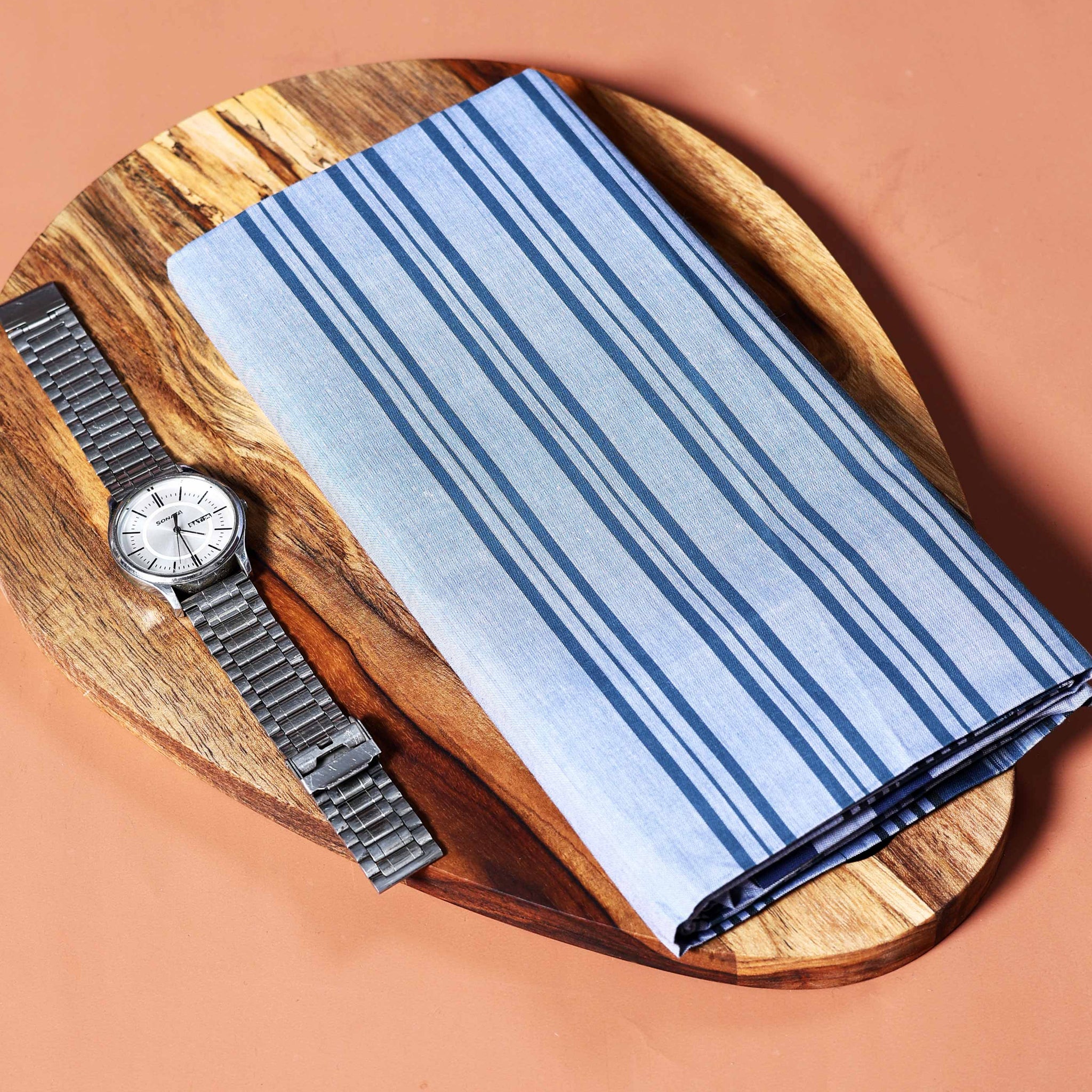 Kibs Brand Men's Premium Cotton Striped Lungi Stitched - Light Blue