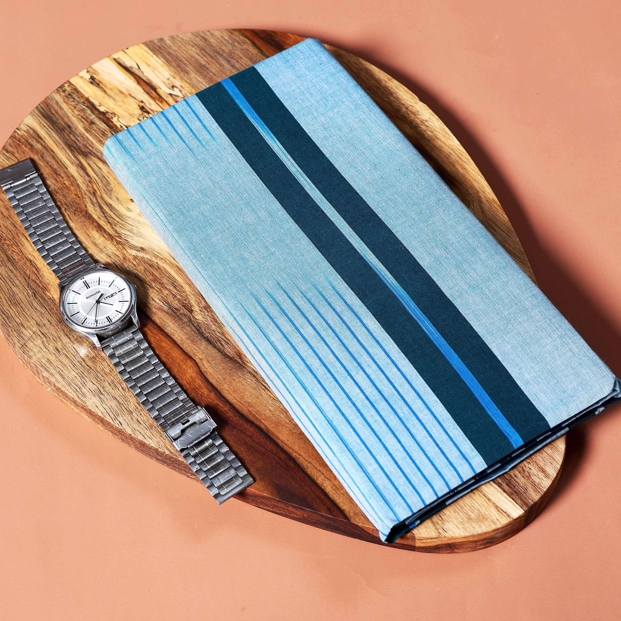 Kibs Brand Men's Premium Cotton Striped Lungi Stitched -  Sky Blue