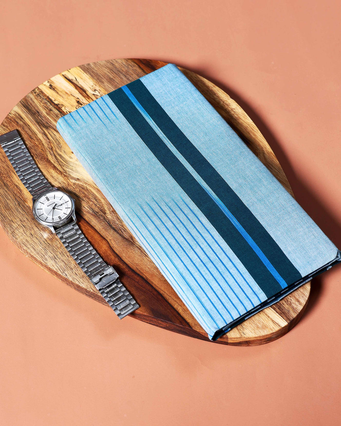 Kibs Brand Men's Premium Cotton Striped Lungi Stitched -  Sky Blue