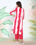 Kurta Pant Set with Matching Dupatta and Tie-Dye Pattern Pink Full-Length Back View