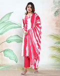 Kurta Pant Set with Matching Dupatta and Tie-Dye Pattern Pink Full-Length Full View