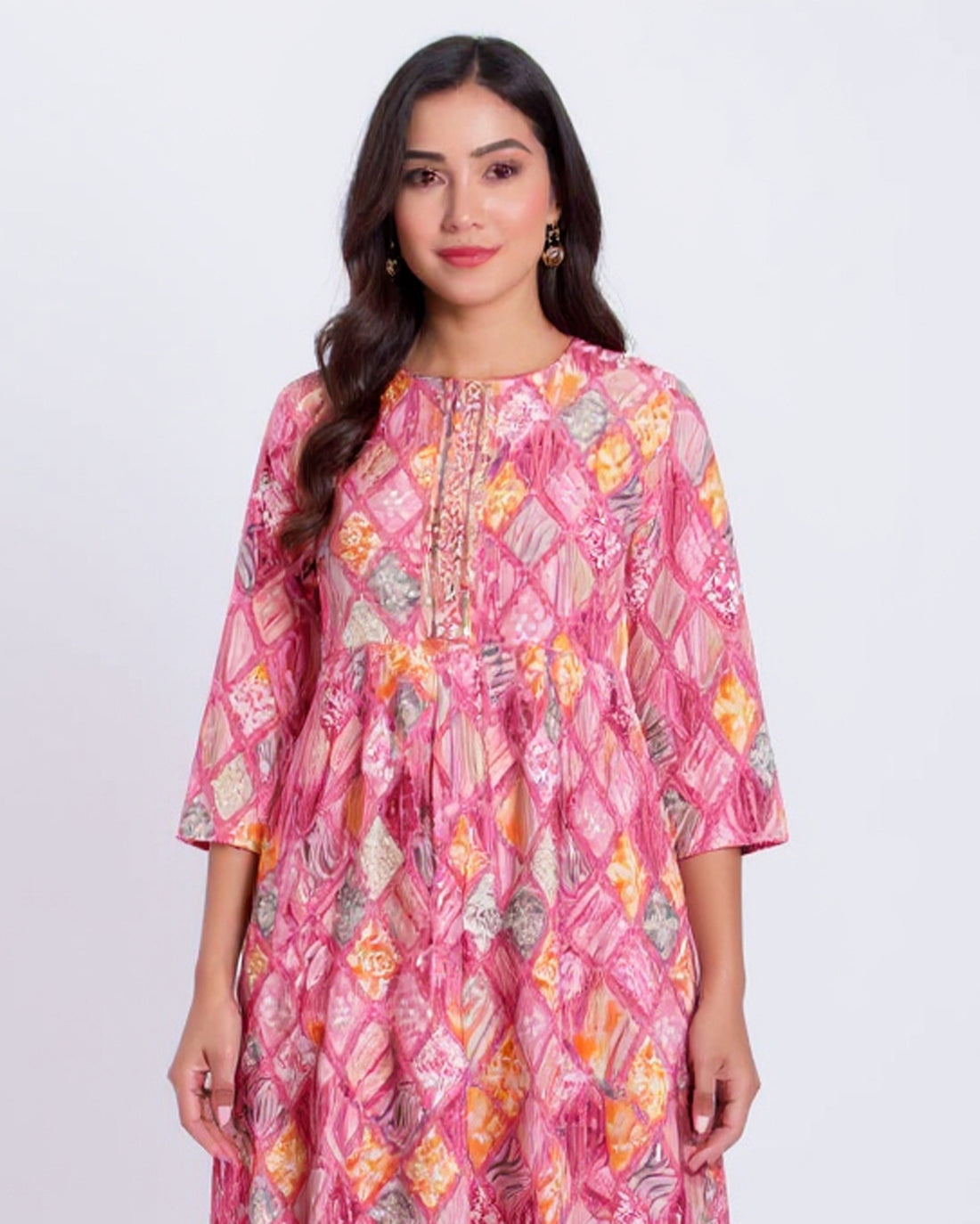 Women's Ethnic Motifs Printed Straight Kurta with Sequinned Yoke - Pink
