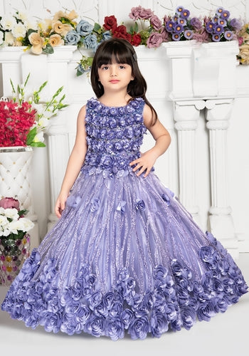 Lavender Colour Embellished Sequel Work Frock