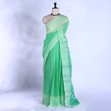 Light Green Bengal Cotton Saree For Women | Daily Office Wear Summer Collection | Jeyachandran - Full View