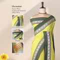 Light Green Mangalagiri Cotton Saree with a Dark Green Border Elephant Motif Zari Detailing and Striped Pallu