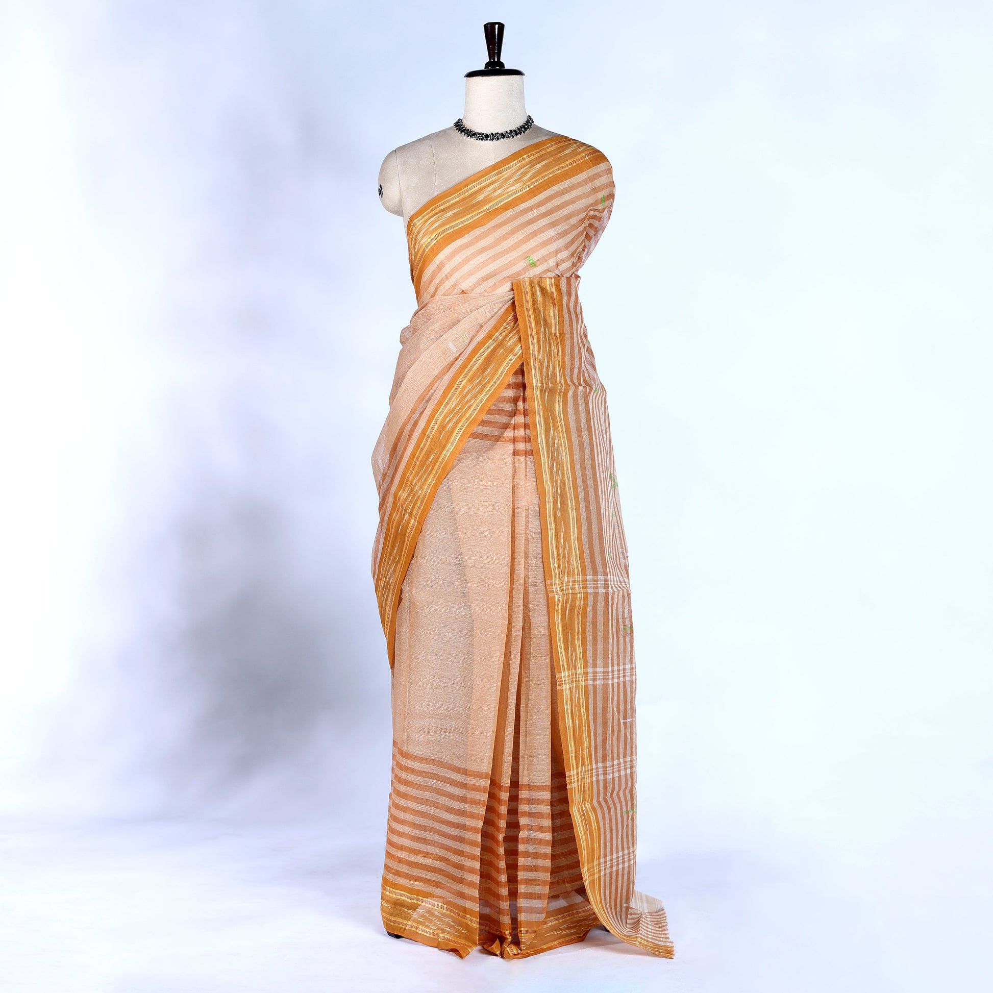 Light Peach Casual Elegant Bengal Cotton Saree For Women | Daily Office Wear Summer Collection | Jeyachandran - Full View
