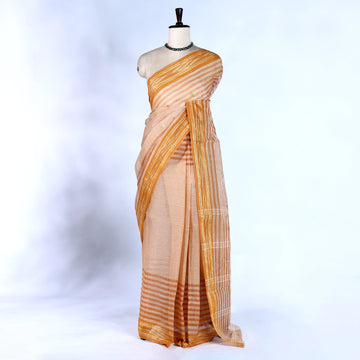 Light Peach Casual Elegant Bengal Cotton Saree For Women | Daily Office Wear Summer Collection | Jeyachandran - Full View
